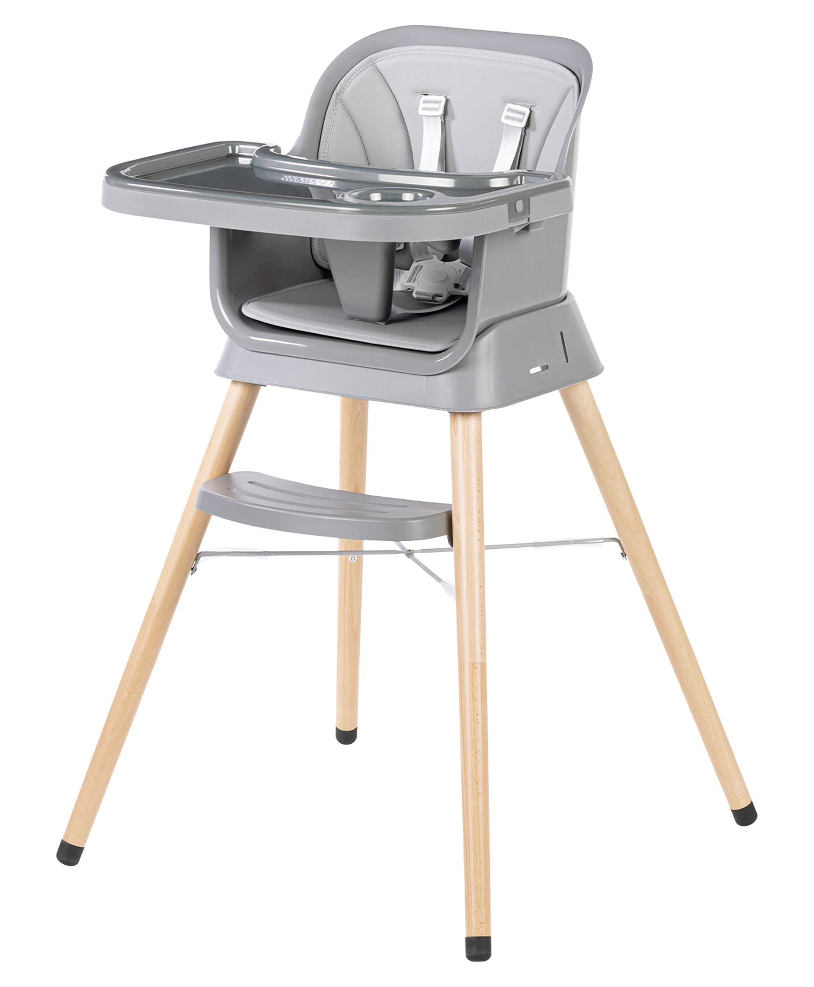 Growgether ORBIT 4-in-1 High Chair with wooden legs | Convertible Baby Feeding Chair, Booster Seat & Toddler Stool | 6-36 Months (Up to 15 kg) | 5-Point Harness | Double Tray | Beechwood Legs - Grey-image-31