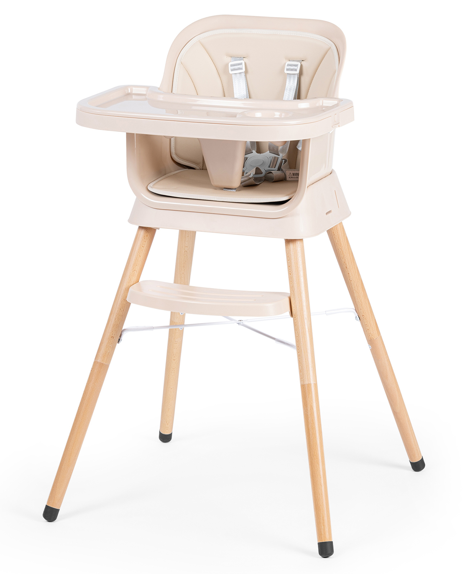 Growgether ORBIT 4-in-1 High Chair with wooden legs | Convertible Baby Feeding Chair, Booster Seat & Toddler Stool | 6-36 Months (Up to 15 kg) | 5-Point Harness | Double Tray | Beechwood Legs - Beige-image-32