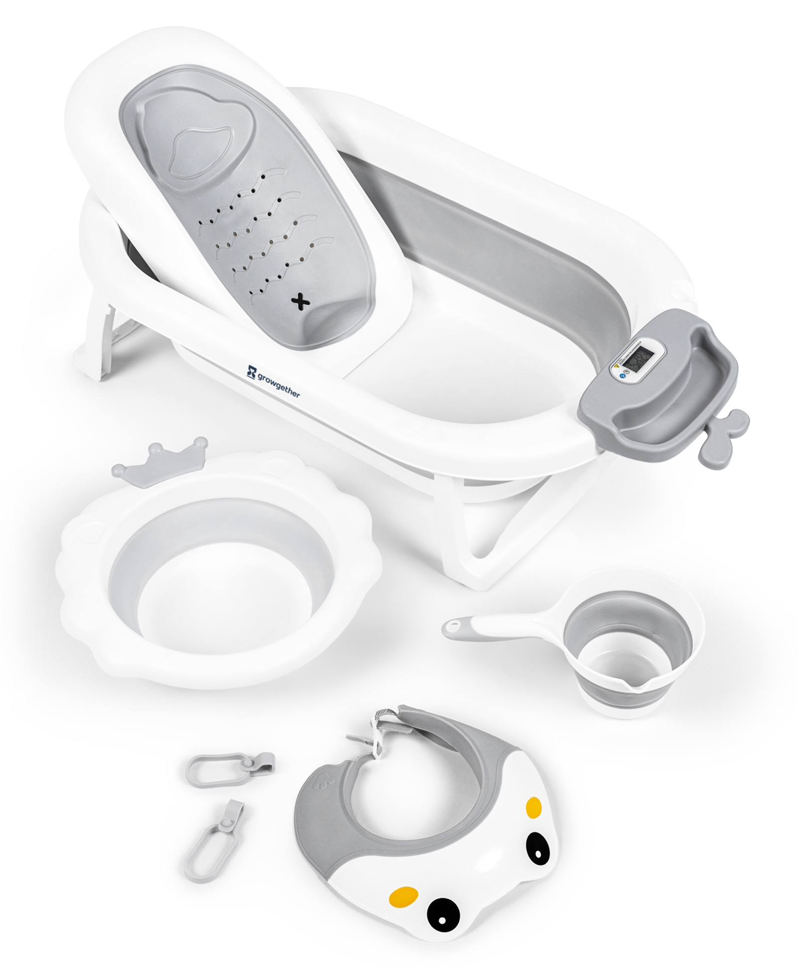 Growgether Baby Bath Tub Set | Foldable 4-Piece Baby Bathtub for 0-36 Months (Up to 20 kg) | Temperature Sensor | Anti-Skid Base | Ergonomic Spinal Support | Tub, Bucket, Cap & Mug-image-16