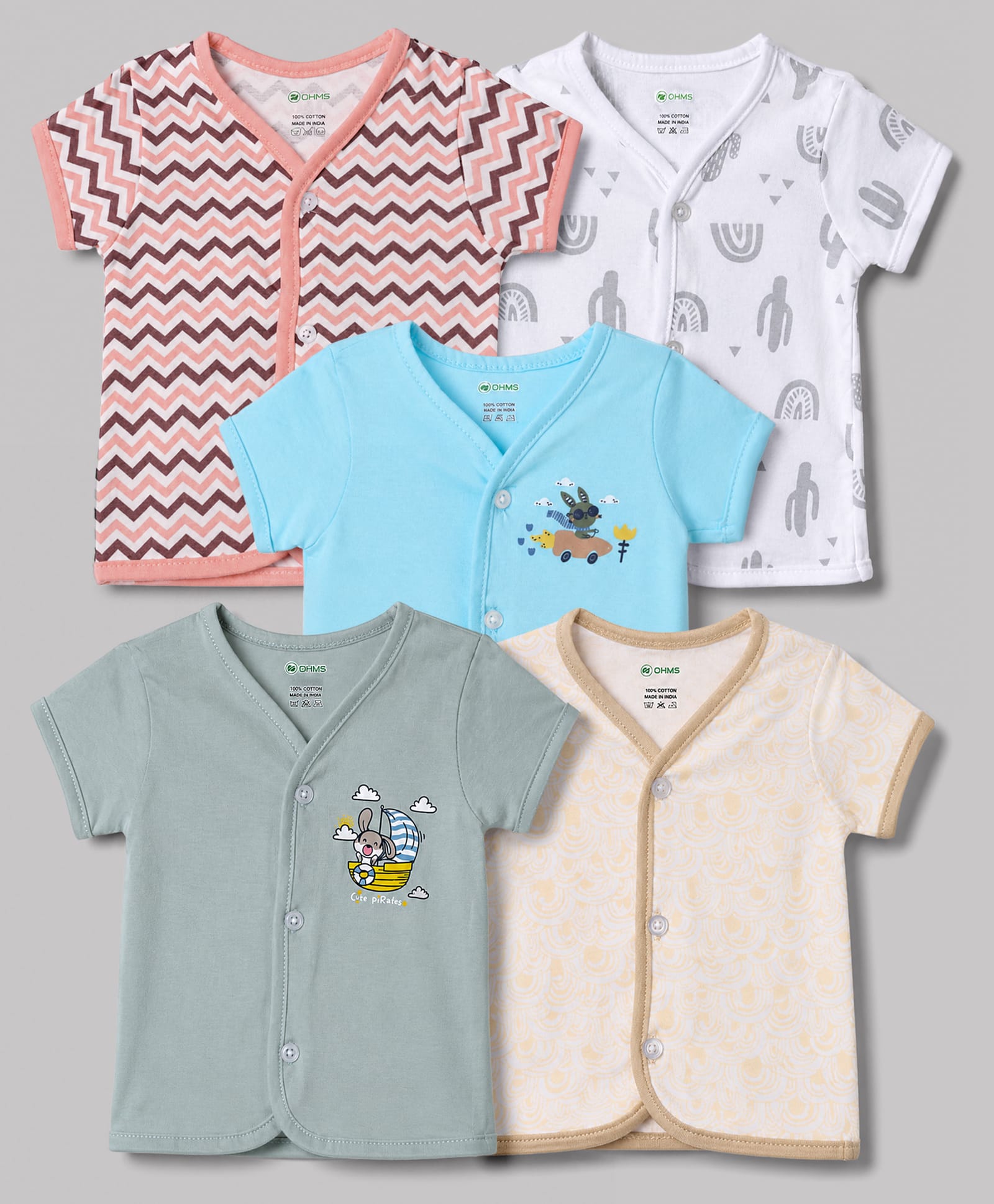 OHMS Single Jersey Knit Half Sleeves Bunny Printed Jhablas Pack of 5 - Aqua & White-picture-20