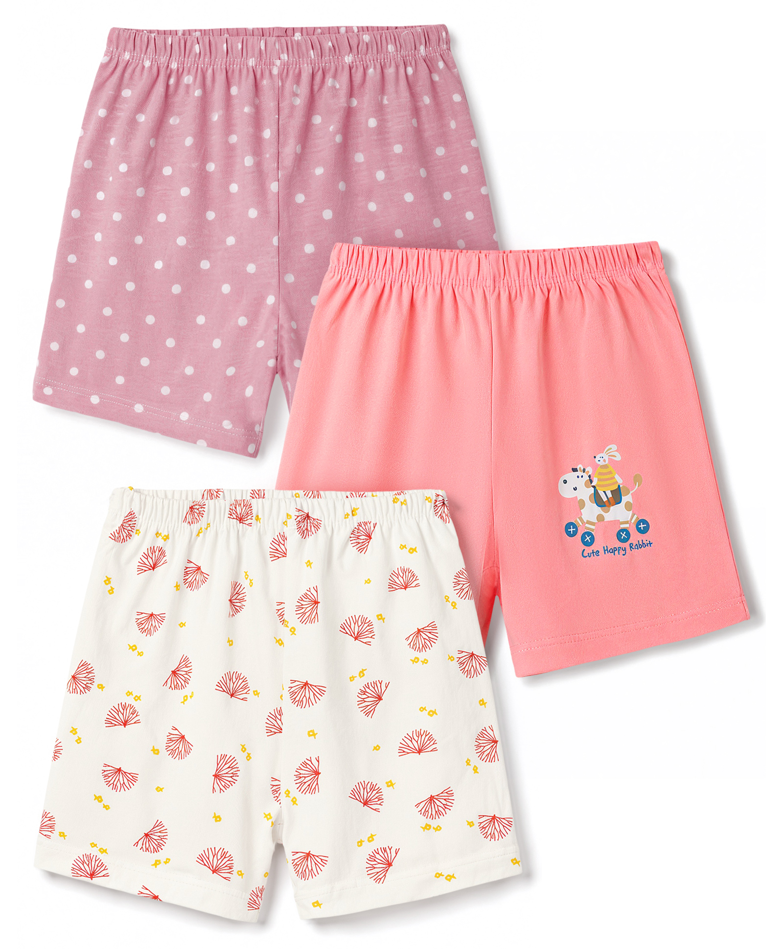 OHMS Single Jersey Knit Knee Length Polka Dots & Animal Printed Shorts Pack of 3 - Lilac Pink & White-picture-13