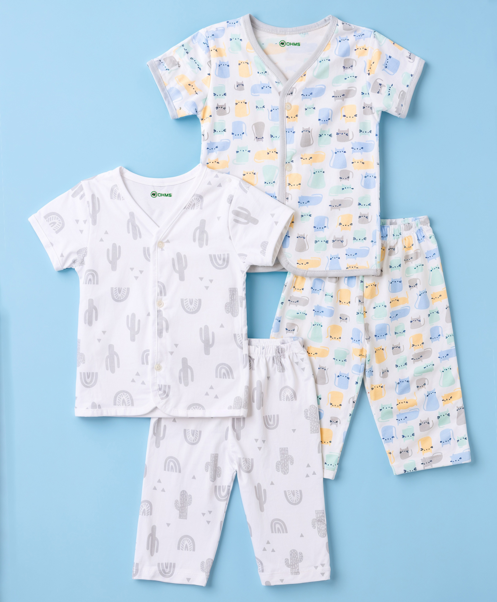 OHMS Single Jersey Knit Half Sleeves Animal Printed Co-Ords T-shirt & Pyjama Night Suits Pack Of 2 - White-picture-37