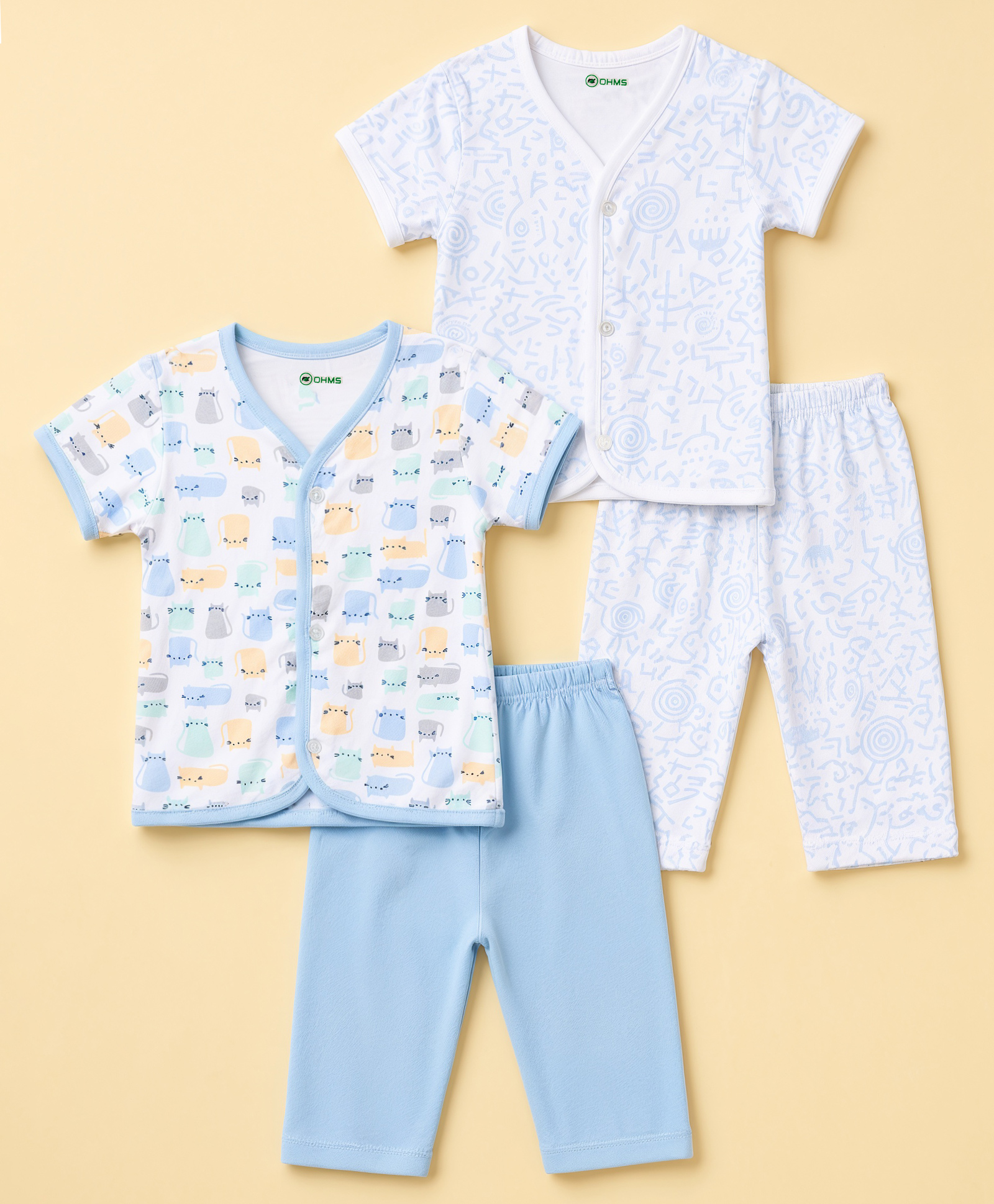 OHMS Single Jersey Knit Half Sleeves Animal Printed Co-Ords T-shirt & Pyjama Night Suits Pack Of 2 - White & Light Blue-picture-38