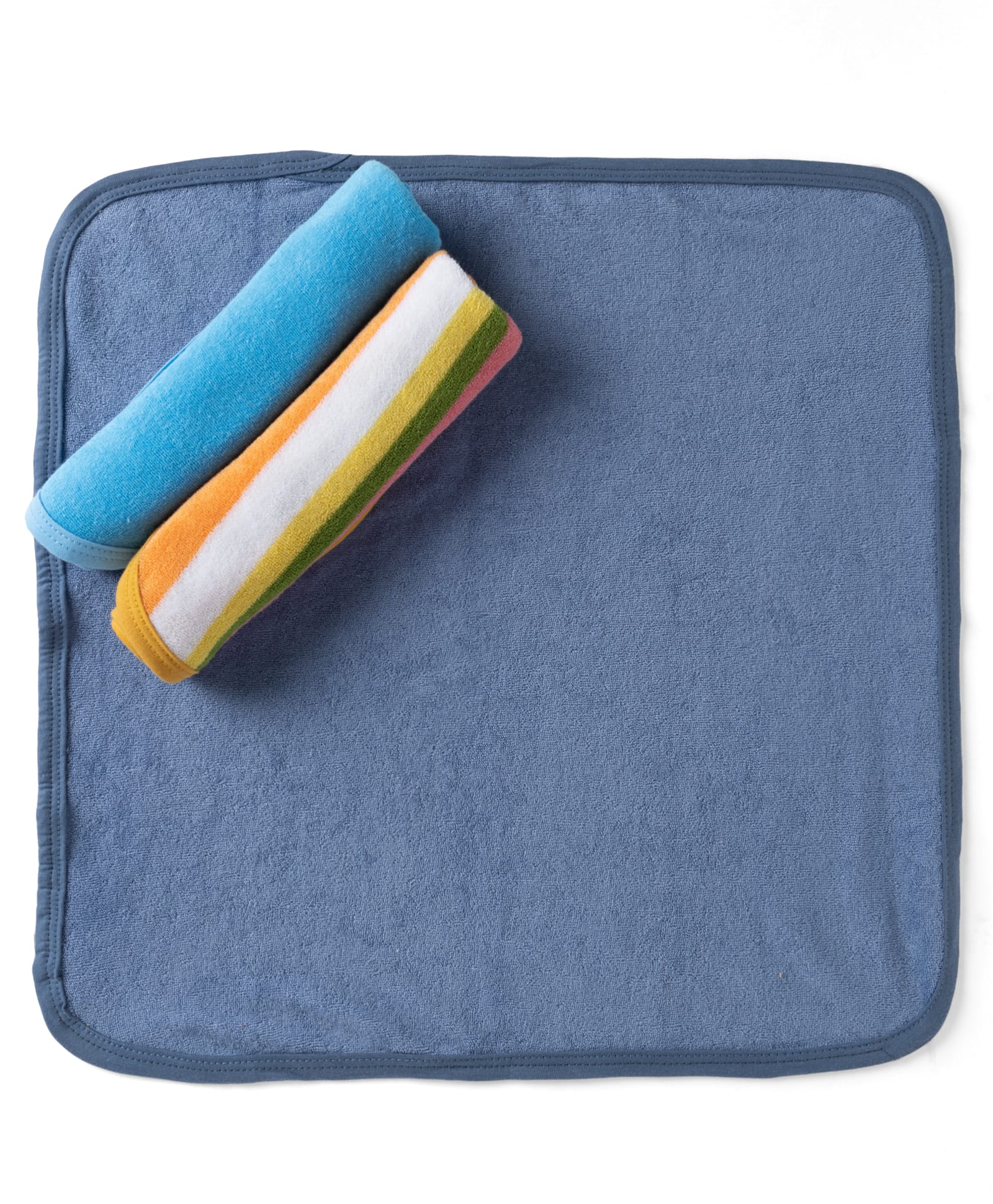 OHMS Terry Knit Striped & Solid Colour Hand & Face Towels Pack Of 3 L 41 x B 40 cm - Blue & White-image-28