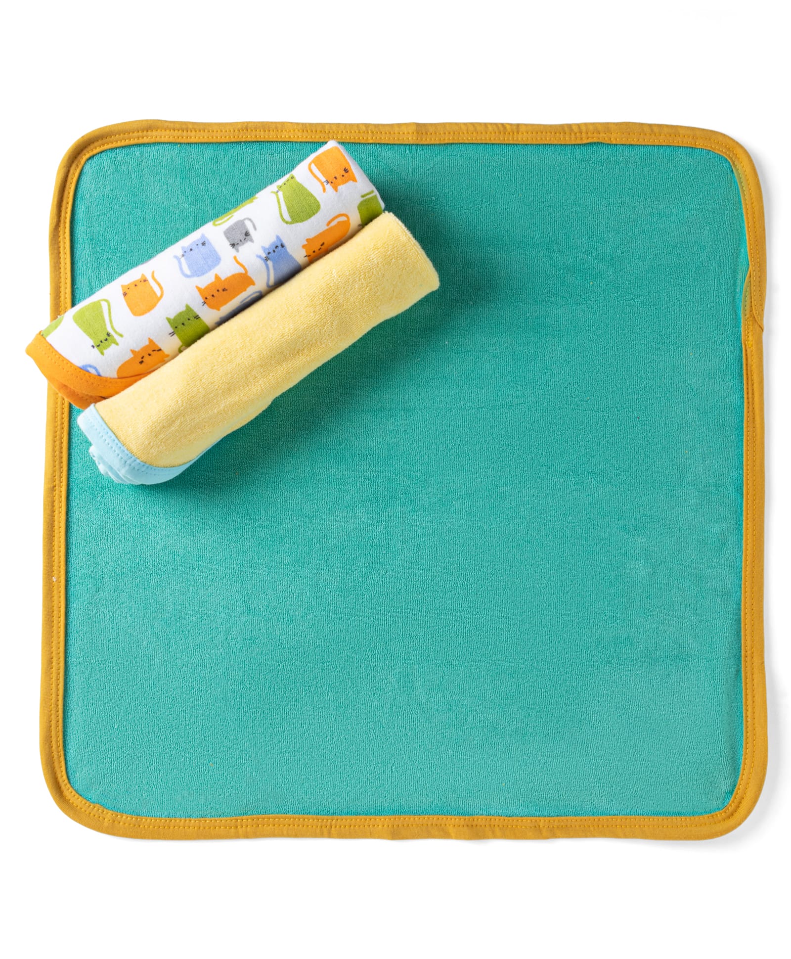 OHMS Terry Knit Solid & Kitten Printed Hand & Face Towels Pack Of 3 L 40 x B 40 cm - Yellow & White-image-22
