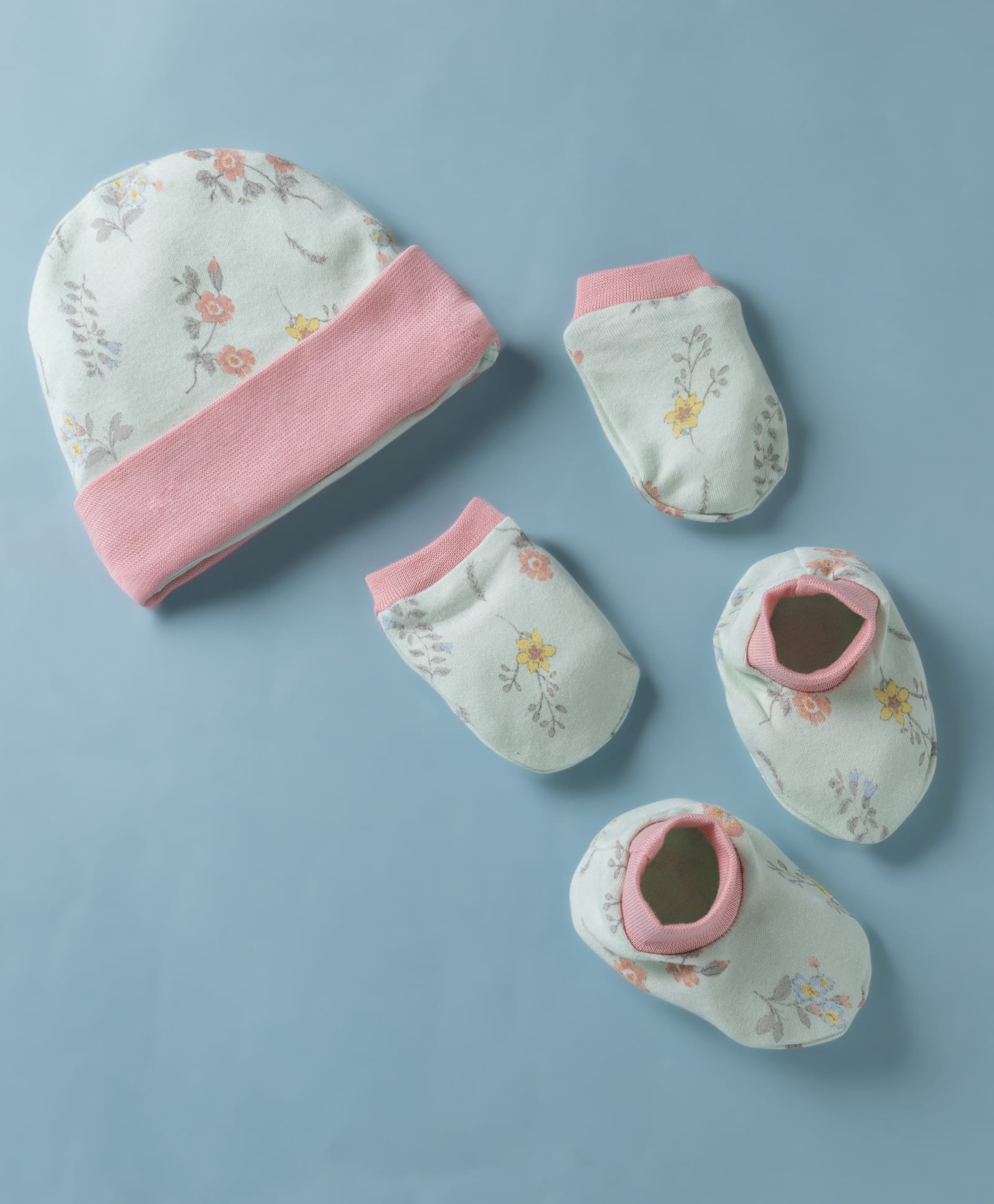 OHMS Interlock Knit Cap Mitten & Booties Floral Print Pink - Diameter 12.5 cm-image-35