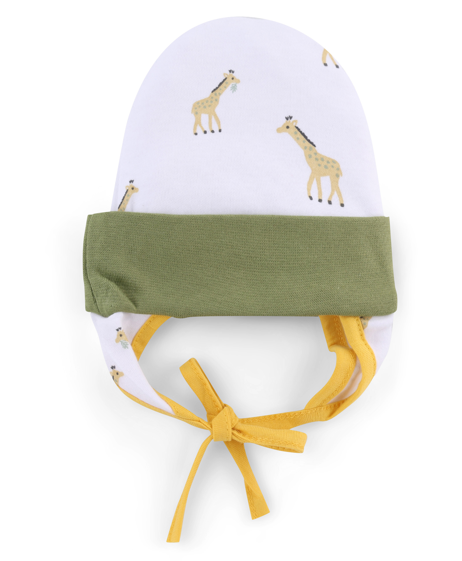OHMS Interlock Knit Giraffe Printed Cap with Knot Olive Green - Diameter 15.5 cm-image-31