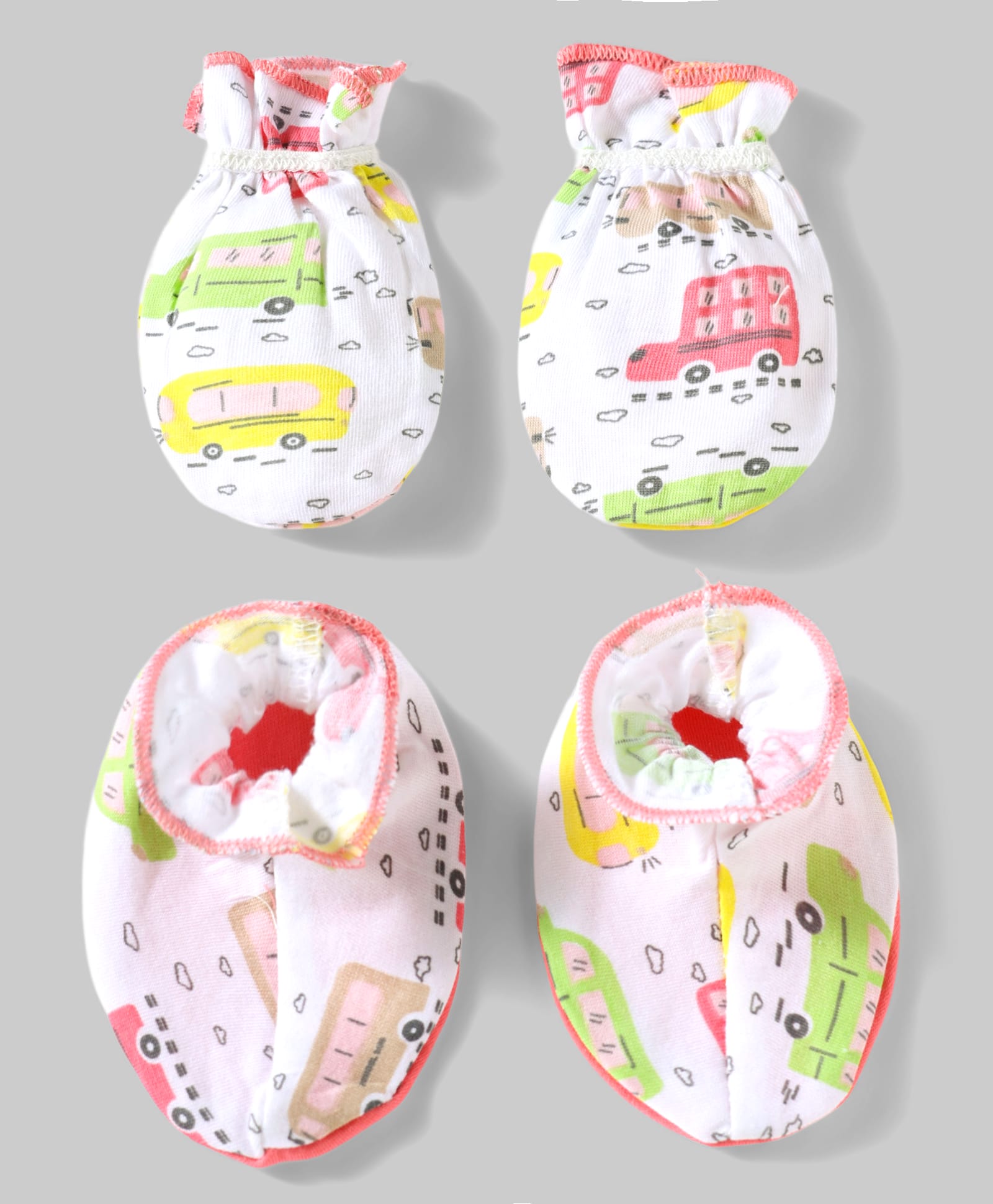 OHMS Single Jersey Knit Vehicles Printed Mittens & Booties Set - Pink-image-35