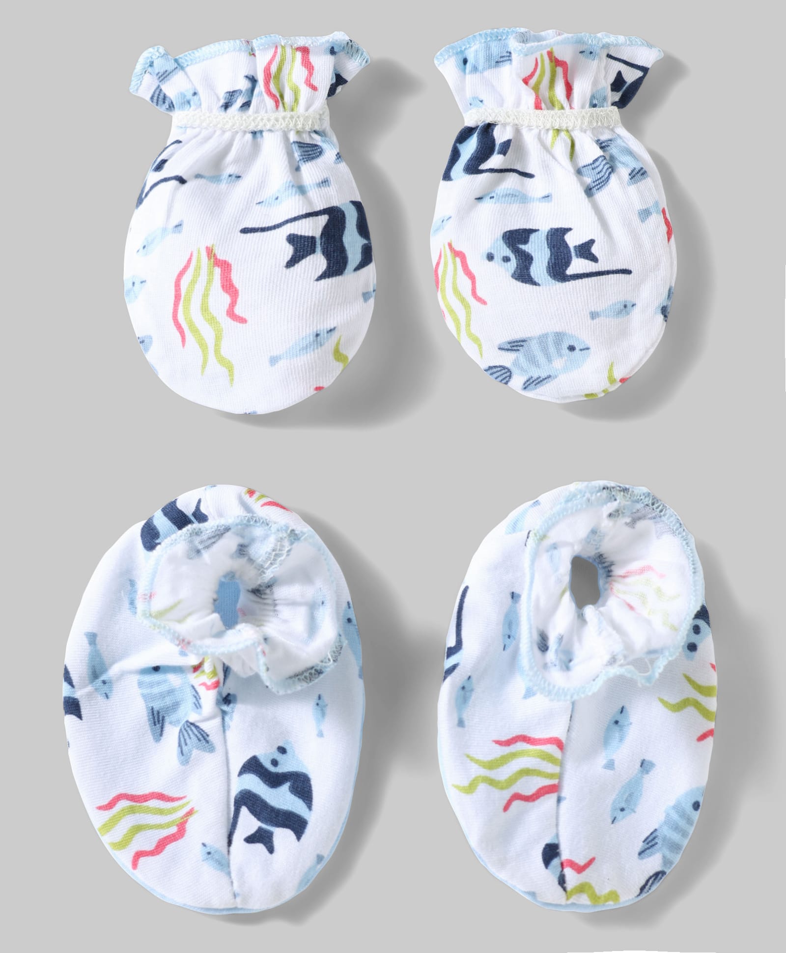 OHMS Single Jersey Knit Sea Life Printed Mittens & Booties Set - Blue-image-26