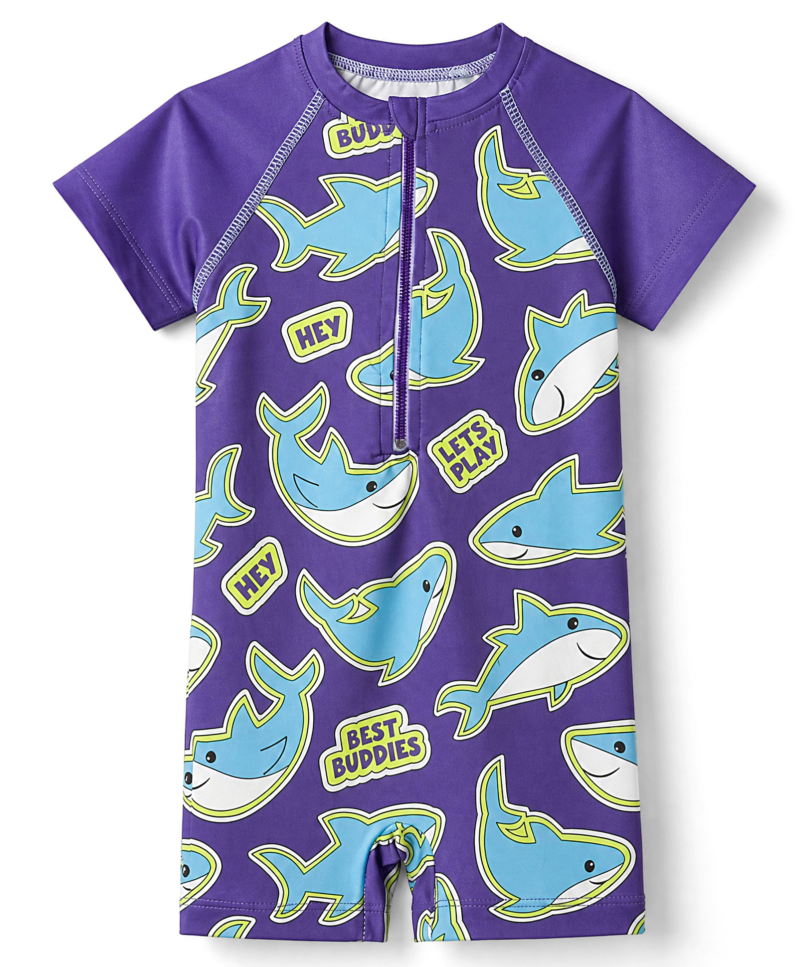 Babyhug Water Repellant Half Raglan Sleeves Legged Swimsuit with Shark Print - Navy Blue-picture-11