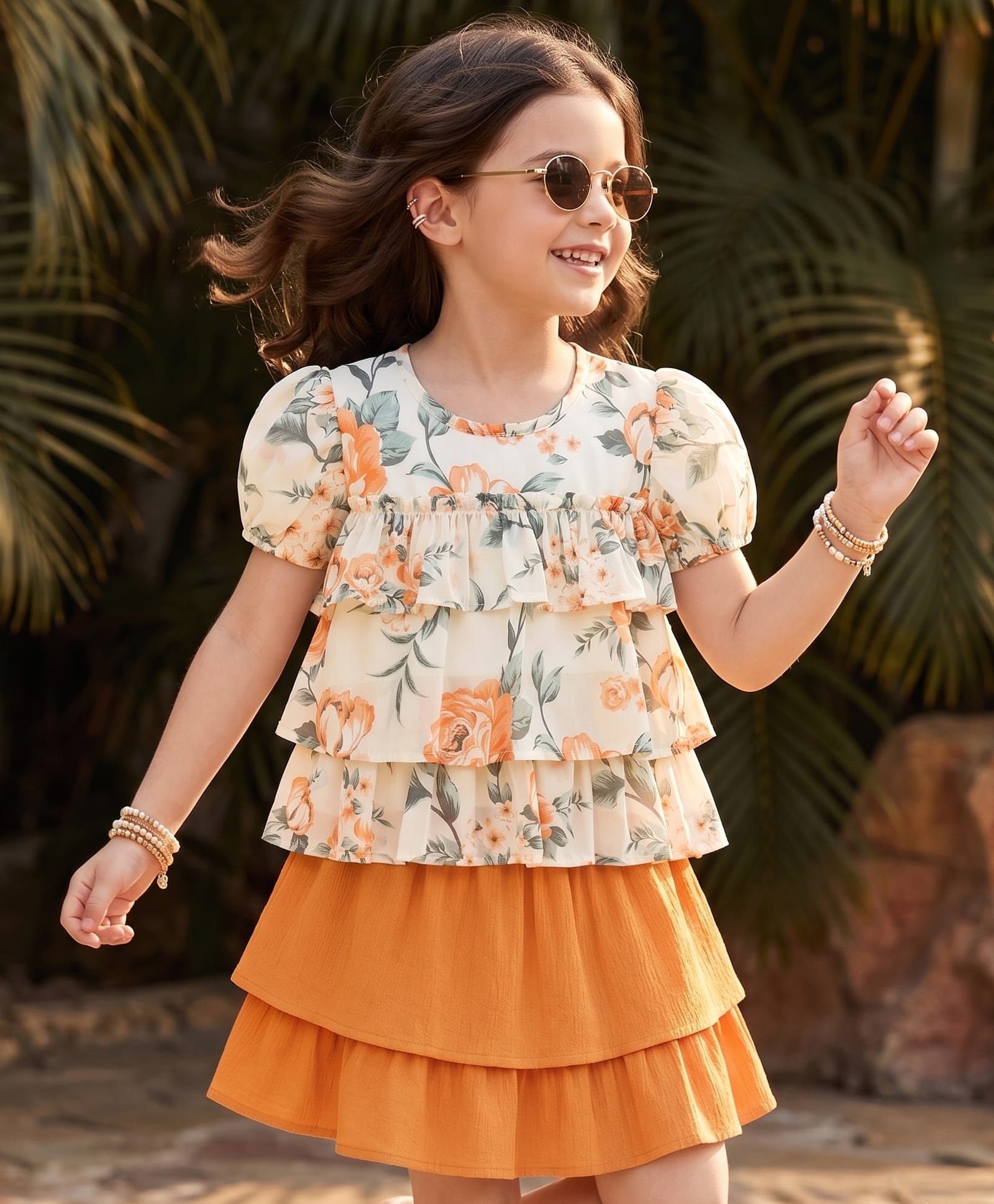OLLINGTON ST. Georgette Woven Half Sleeve Frill Top & Skirts - Yellow & Orange-picture-12