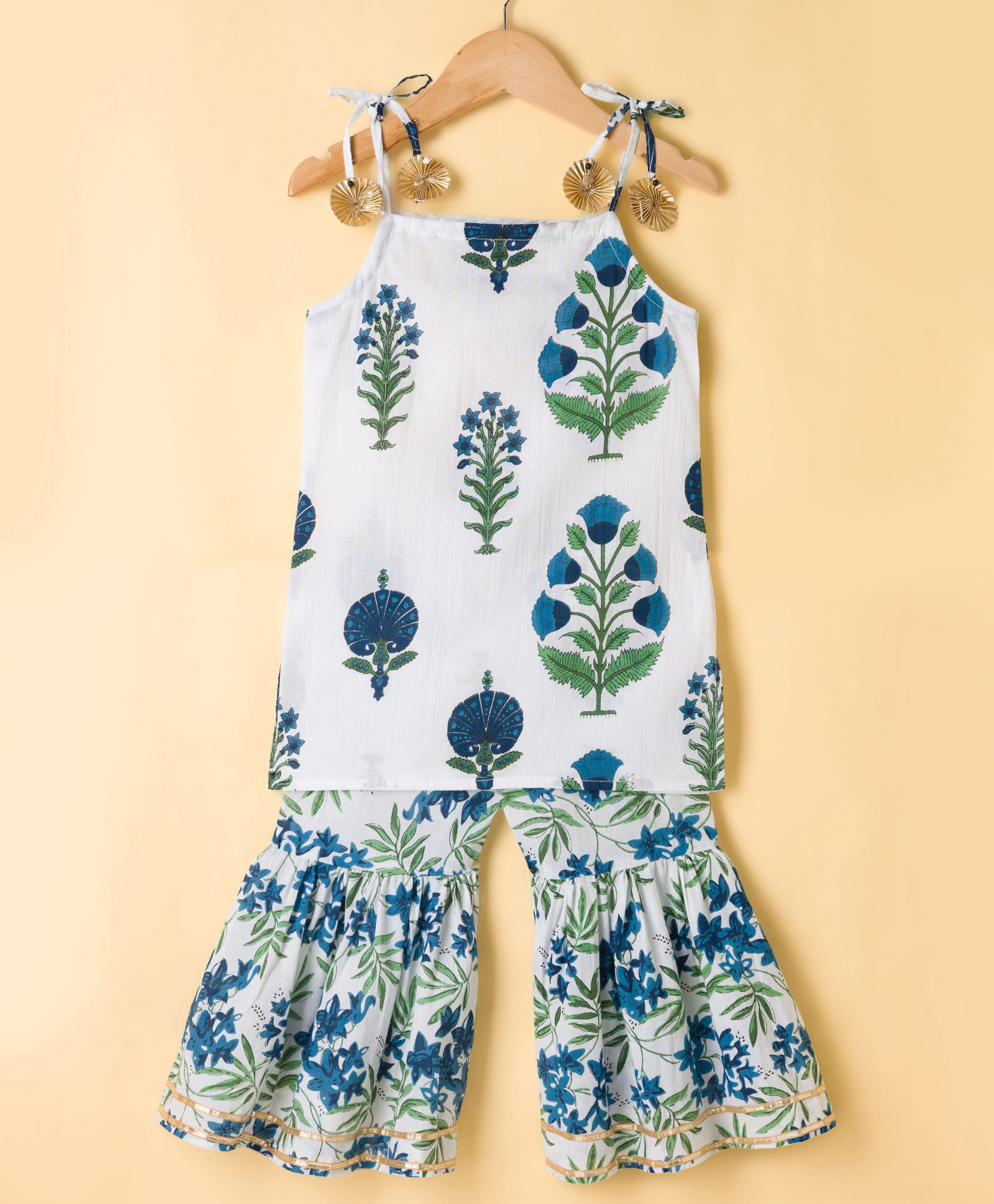 Teentaare Cotton Woven Sleeveless Floral Printed Kurti & Gharara Set - Blue-picture-12