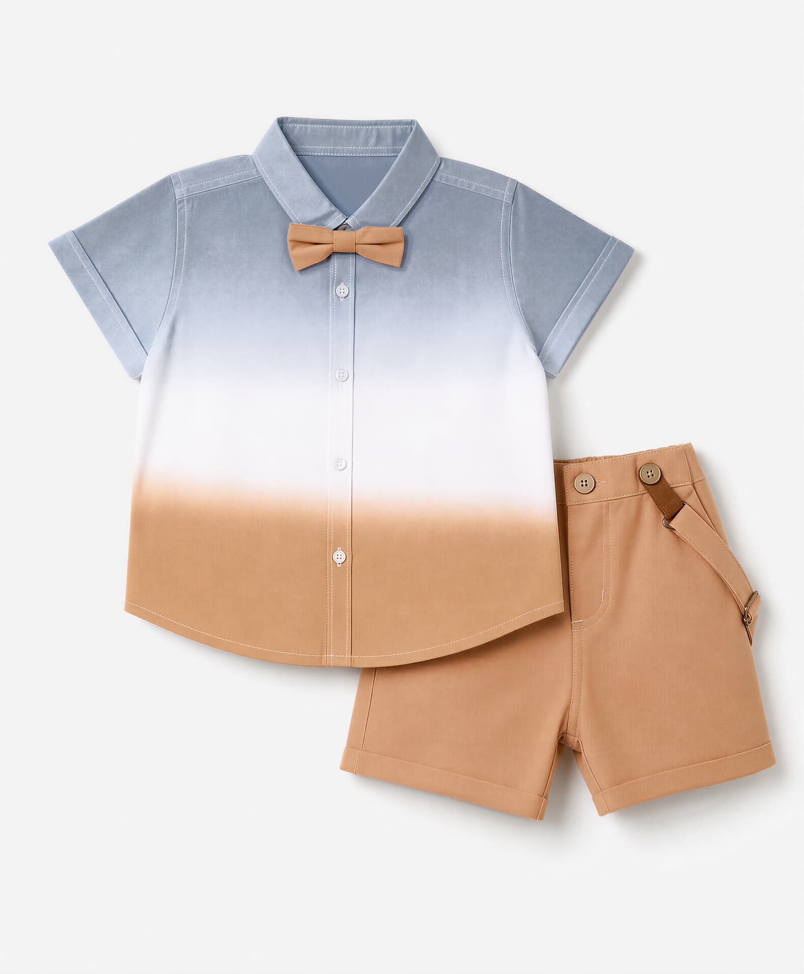 ToffyHouse Poplin Woven Half Sleeves Shirt & Shorts Set With Bow & Suspender Detailing - Orange-picture-19