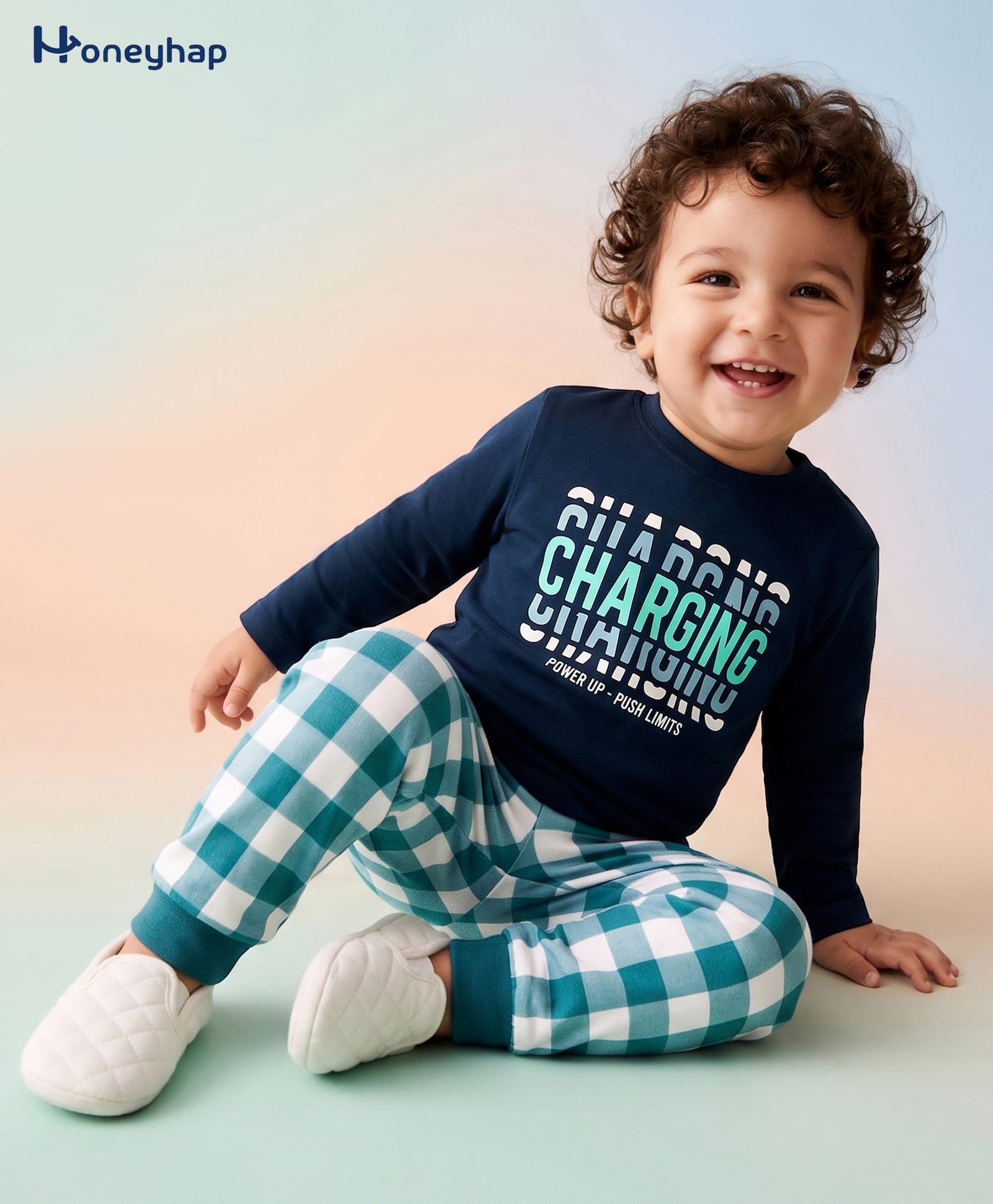Honeyhap Premium 100% Cotton Knit Full Sleeves T-Shirt & Pant Night Suit with Basketball Print - Navy Peony-image-1