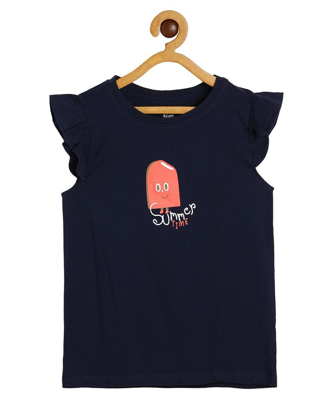 MINI KLUB Cotton Knit Frill Sleeves Ice Cream Printed Top - Navy Blue-image-22