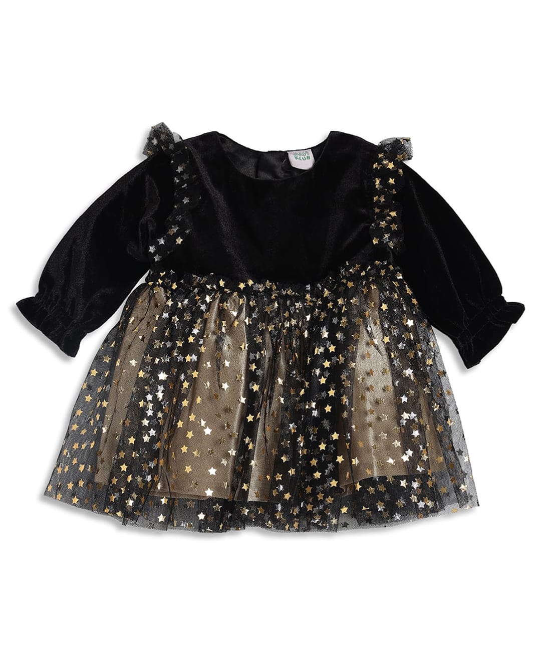 MINI KLUB Cotton Woven Full Sleeves Stars Foil Printed Dress - Black-picture-28