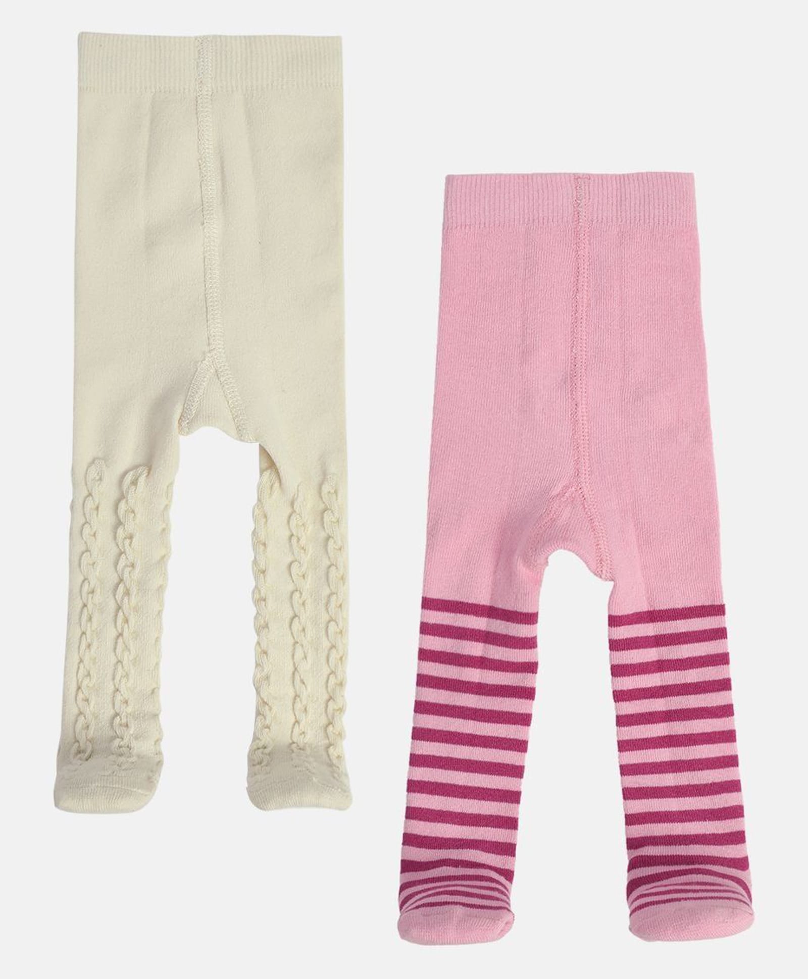 MINI KLUB Cotton Knit Pack Of 2 Striped & Abstract Designed Tights - Multi Colour-image-39