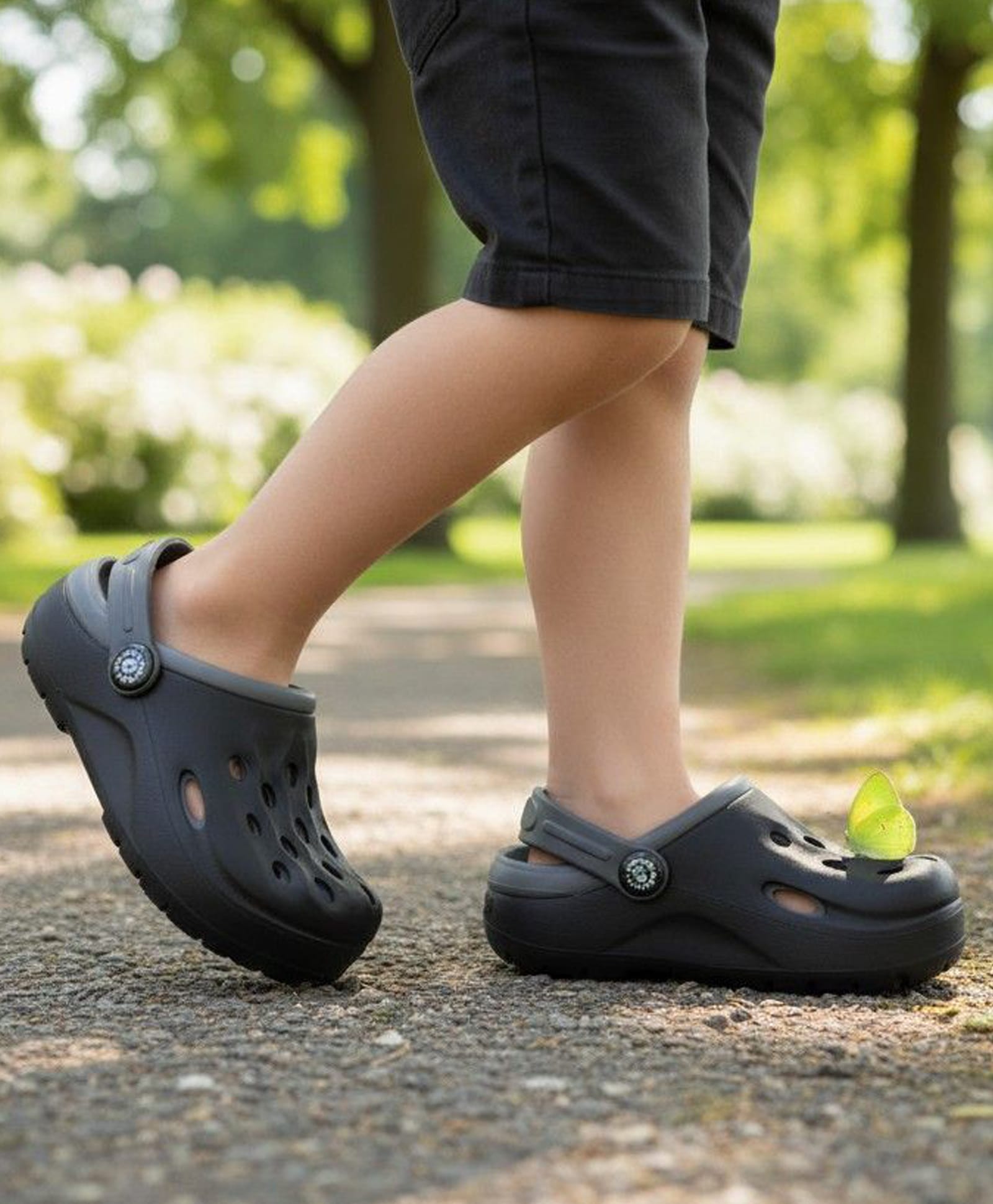 Priaansha Kids Colour Blocked Perforated Slingback Clogs - Black & Grey-image-46