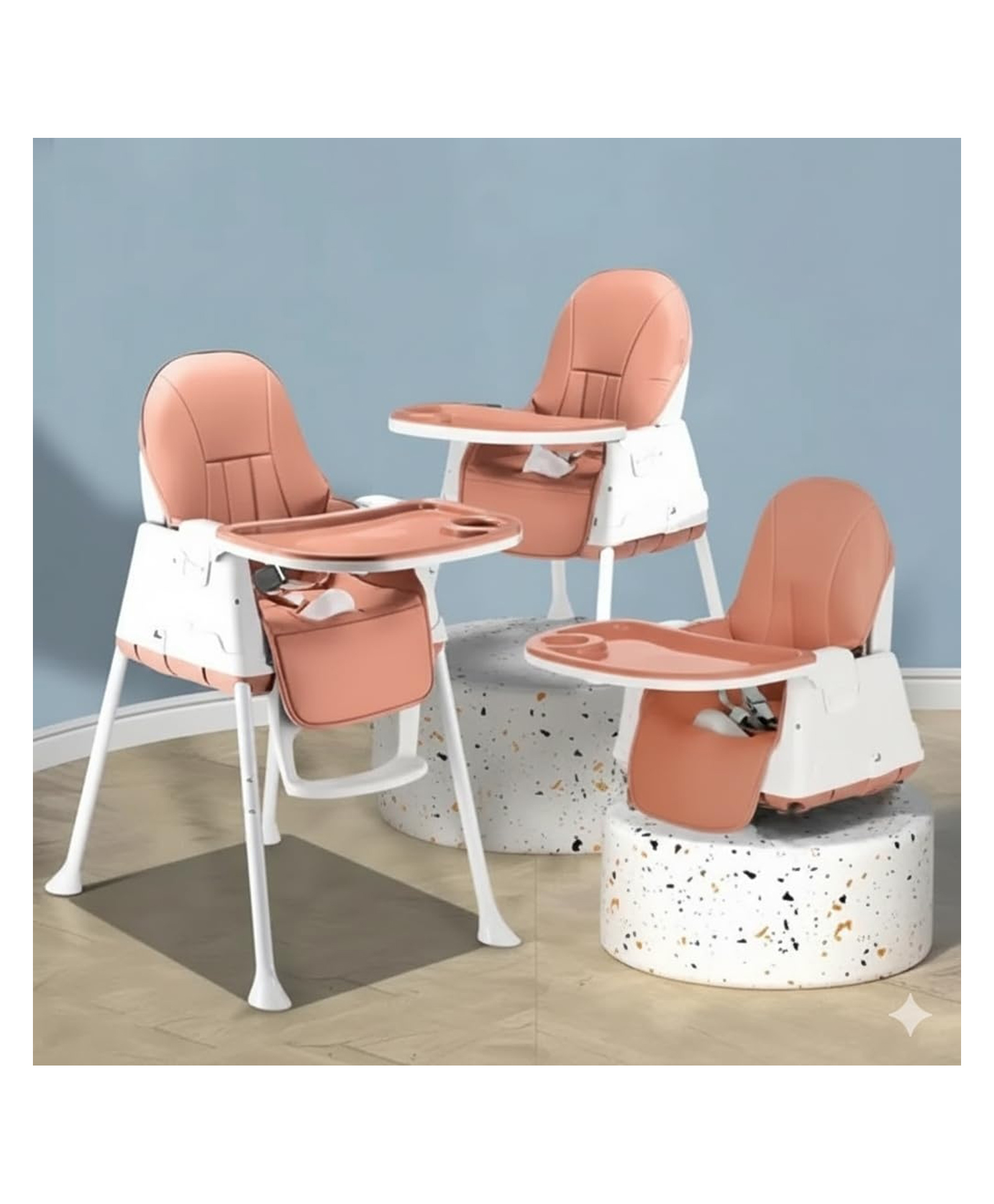 Safe-O-Kid 3 in 1 Multifunctional High Chair with 1 Year Warranty and Feeding Set, Adjustable, Foldable, and Comfortable with Soft Cushion & Removable Tray I Brown-picture-44