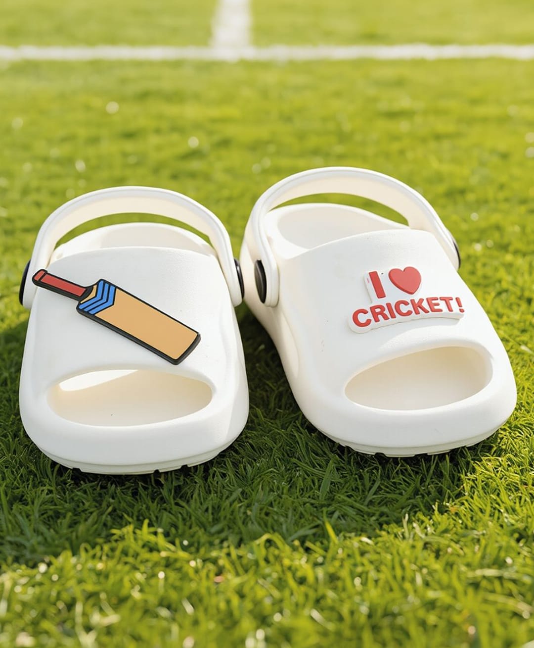 Yellow Bee I Love Cricket Text & Bat Applique Detailed Slingback Clogs - White-picture-18