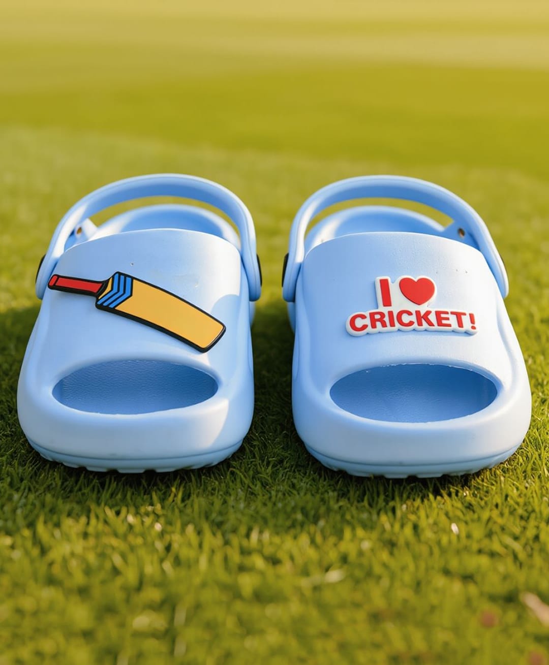 Yellow Bee I Love Cricket Text & Bat Applique Detailed Slingback Clogs - Blue-picture-10