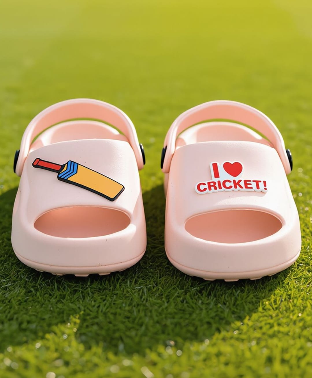 Yellow Bee I Love Cricket Text & Bat Applique Detailed Slingback Clogs - Pink-picture-45