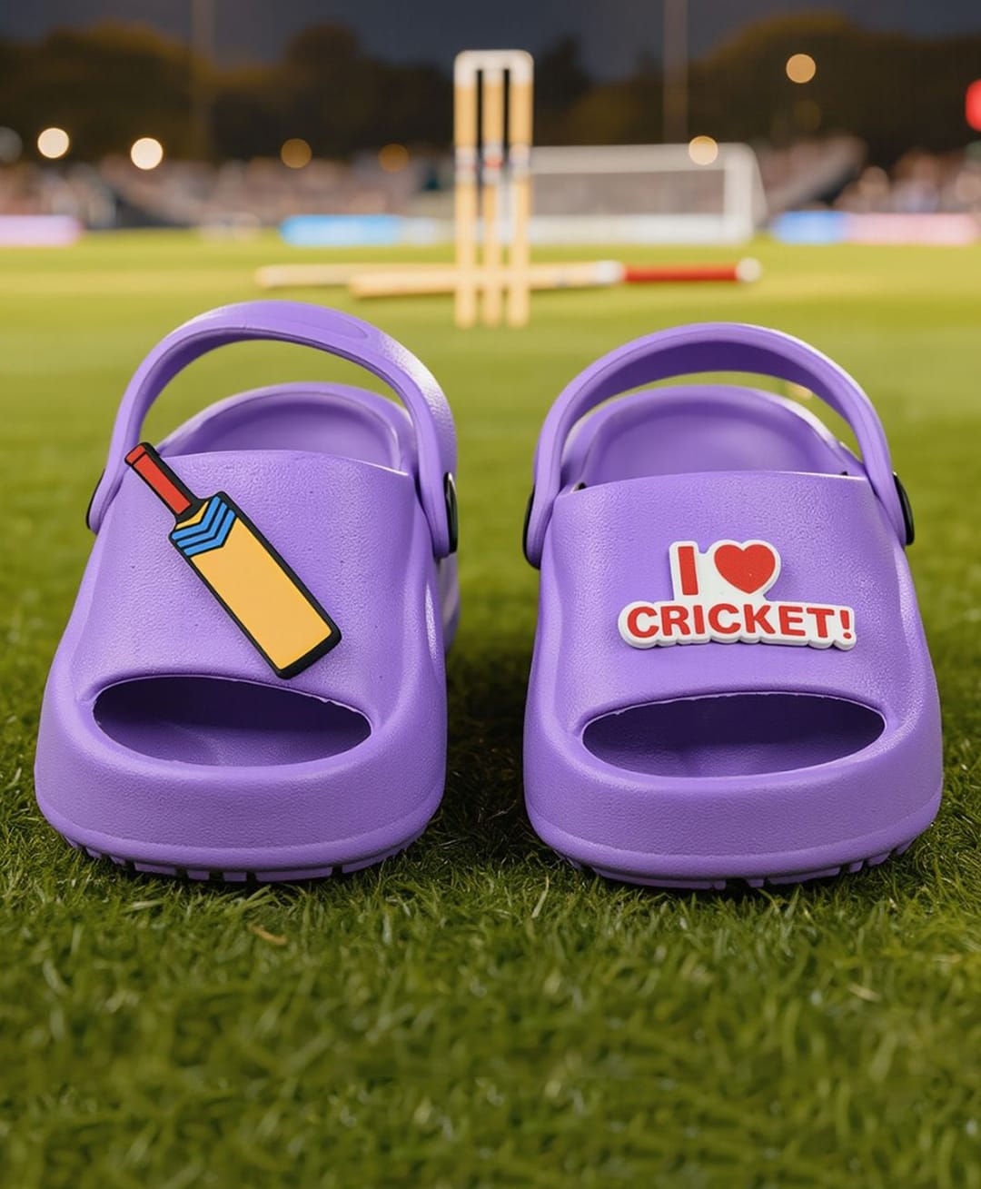 Yellow Bee I Love Cricket Text & Bat Applique Detailed Slingback Clogs - Purple-picture-27