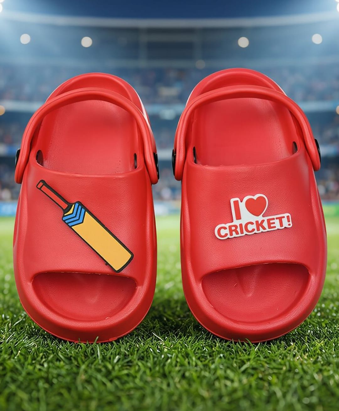 Yellow Bee I Love Cricket Text & Bat Applique Detailed Slingback Clogs - Red-picture-24