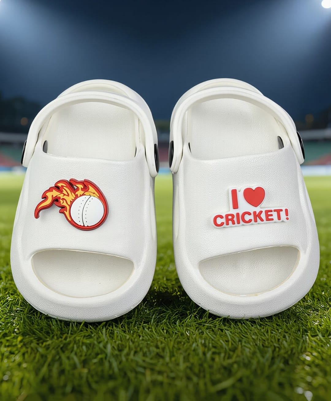 Yellow Bee I Love Cricket Text & Flaming Ball Applique Detailed Slingback Clogs - White-picture-13