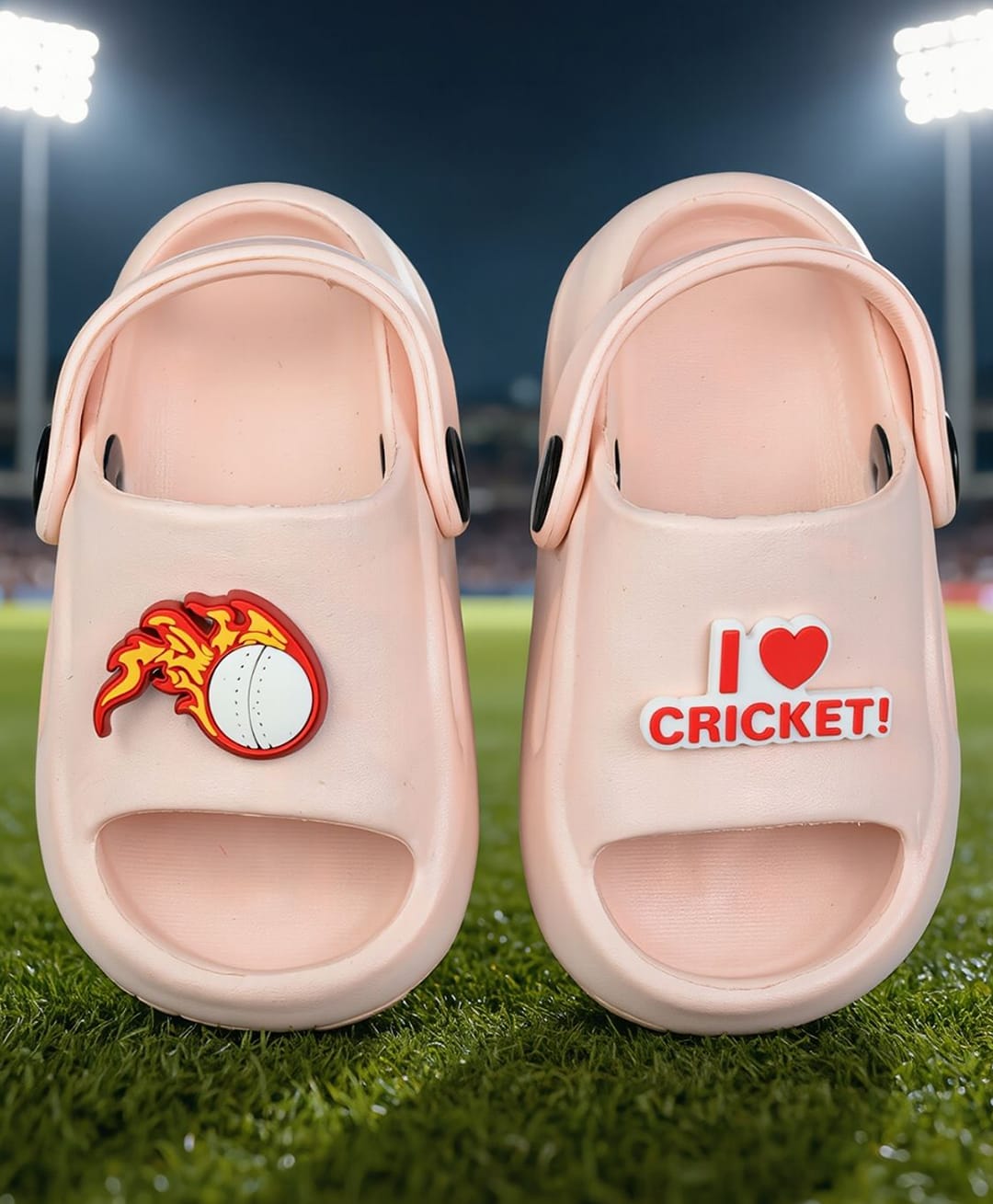 Yellow Bee I Love Cricket Text & Flaming Ball Applique Detailed Slingback Clogs - Pink-picture-28