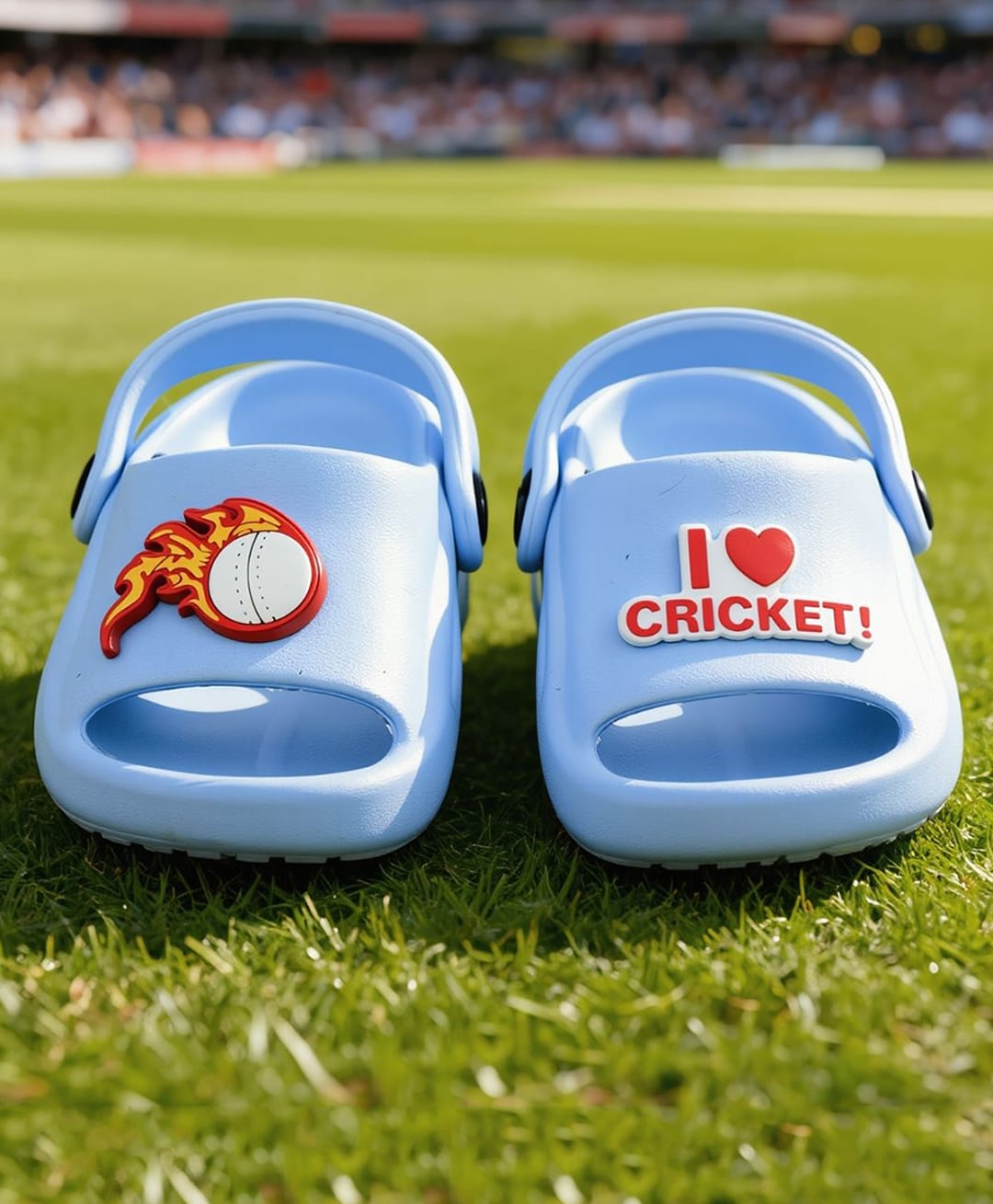 Yellow Bee I Love Cricket Text & Flaming Ball Applique Detailed Slingback Clogs - Blue-picture-14