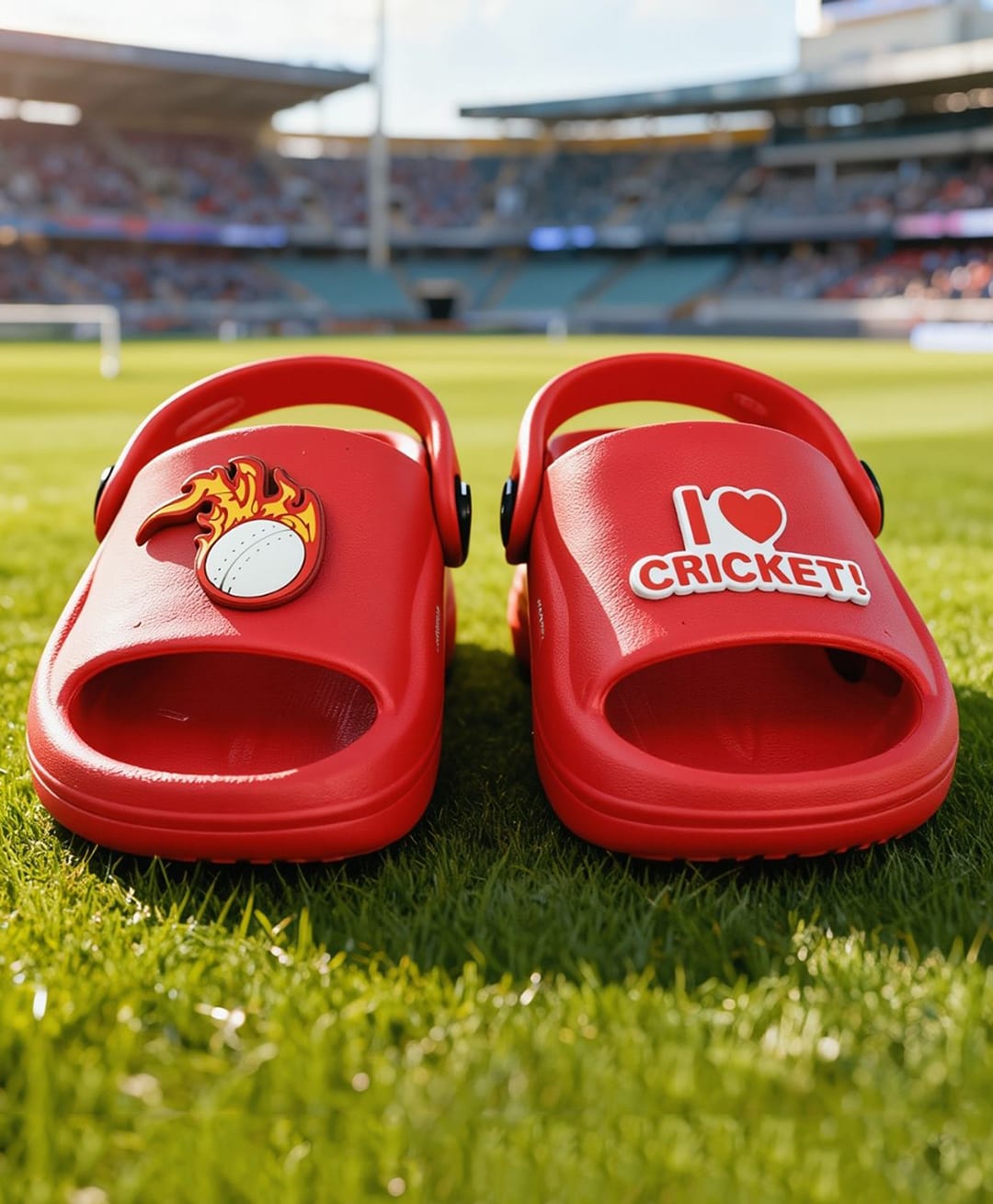 Yellow Bee I Love Cricket Text & Flaming Ball Applique Detailed Slingback Clogs - Red-picture-22