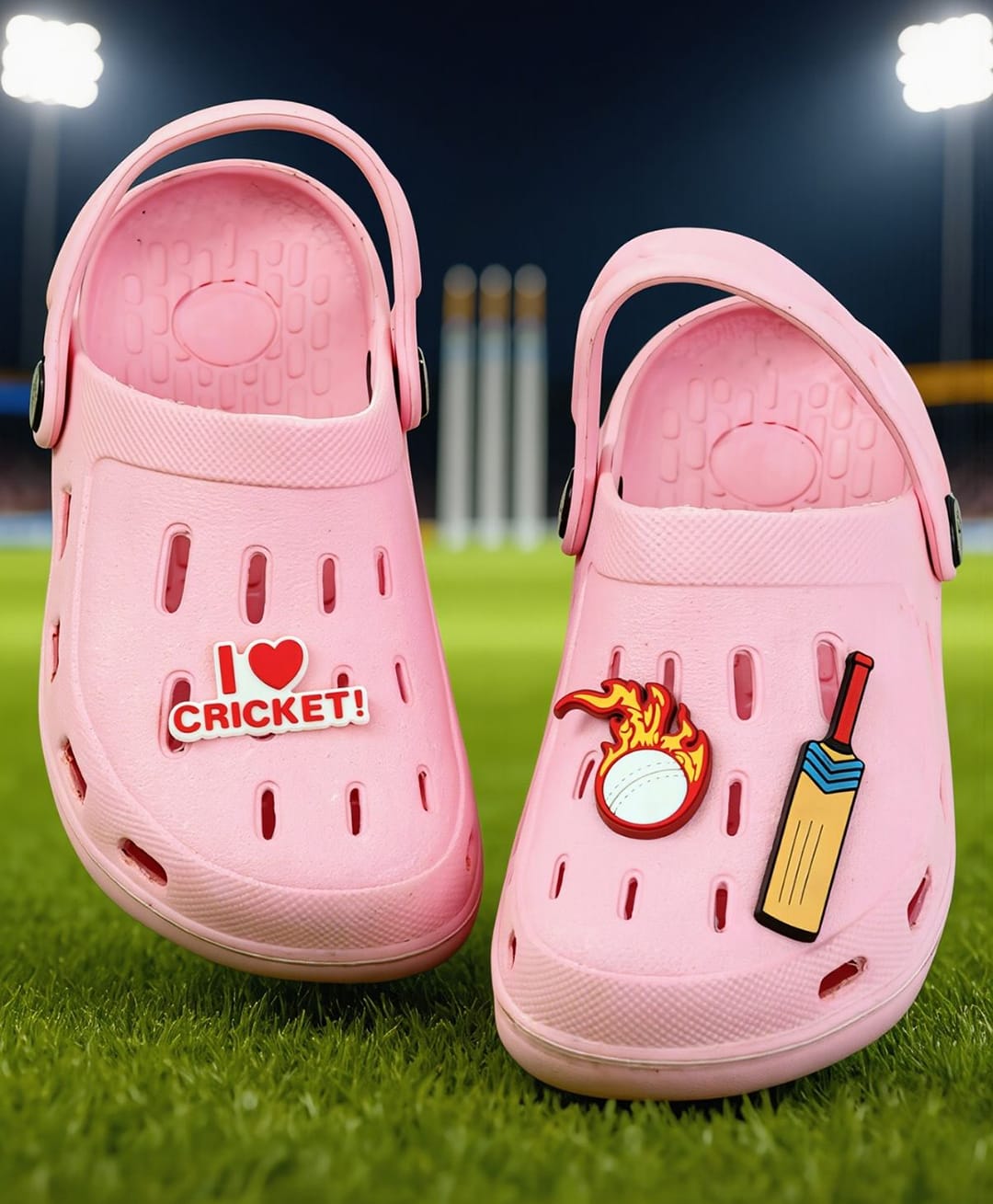 Yellow Bee I Love Cricket Text & Flaming Ball Applique Detailed Perforated Slingback Clogs - Pink-picture-23
