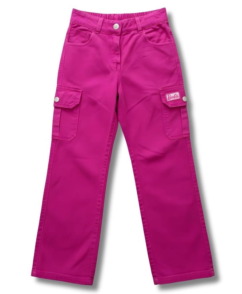Barbie by Tiny Girl Cotton Woven Mattel Featuring Barbie Text Cargo Printed Jeans - Hot Pink-picture-14