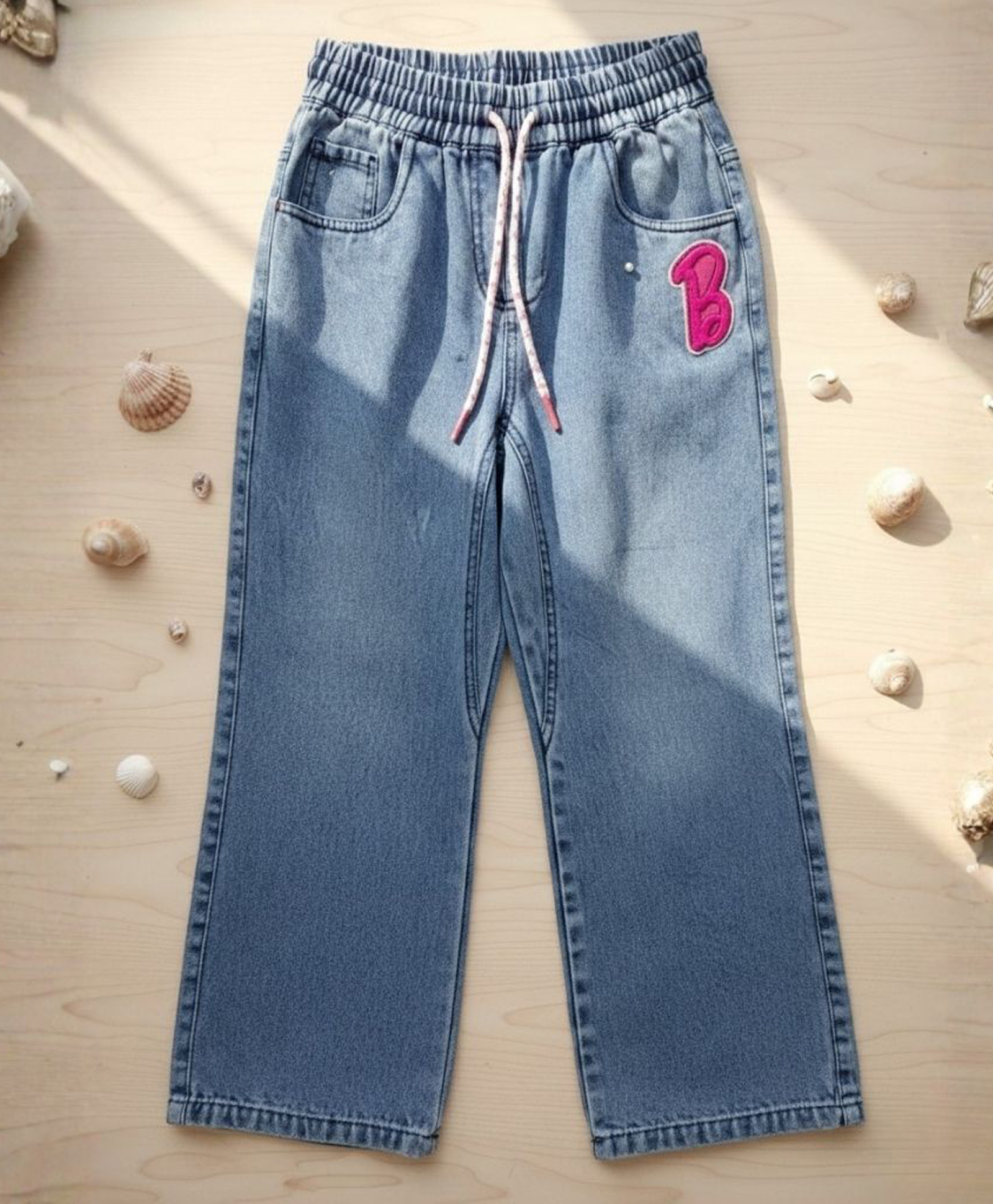 Barbie by Tiny Girl Cotton Woven Mattel Featuring Barbie Initials Patch Detailed Jeans - Blue-picture-13