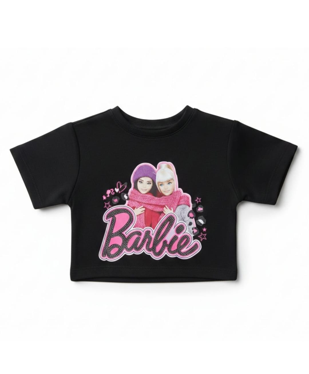 Barbie by Tiny Girl Knit Mattel Featuring Half Sleeves Barbie Printed Crop Top - Black-picture-35