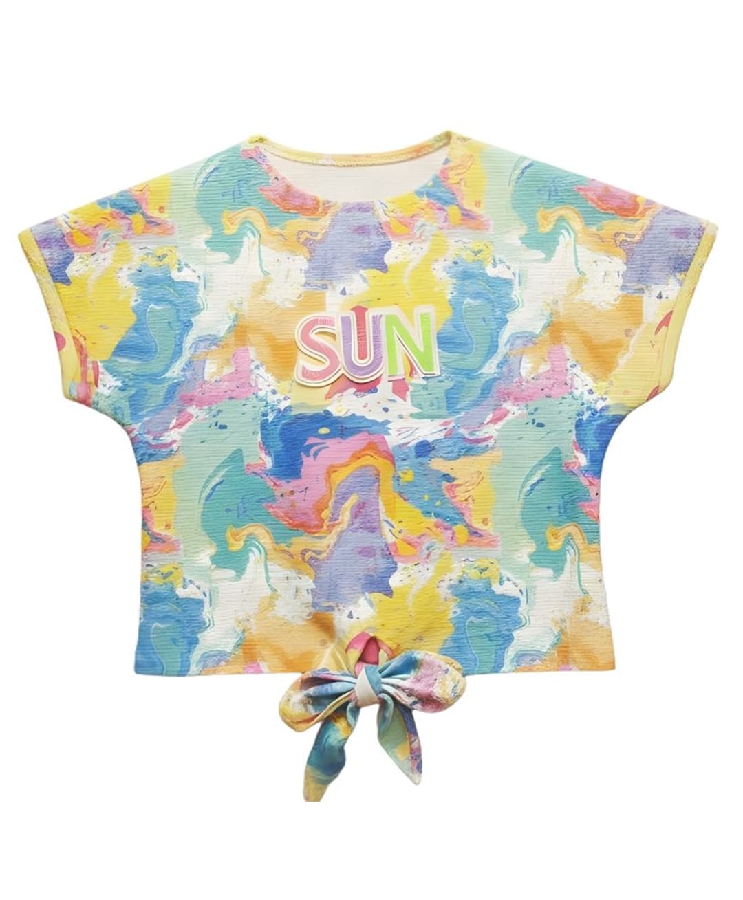 Tiny Girl Knit Half Sleeves Abstract Printed Sun Text Patch Detailed - Blue-picture-24