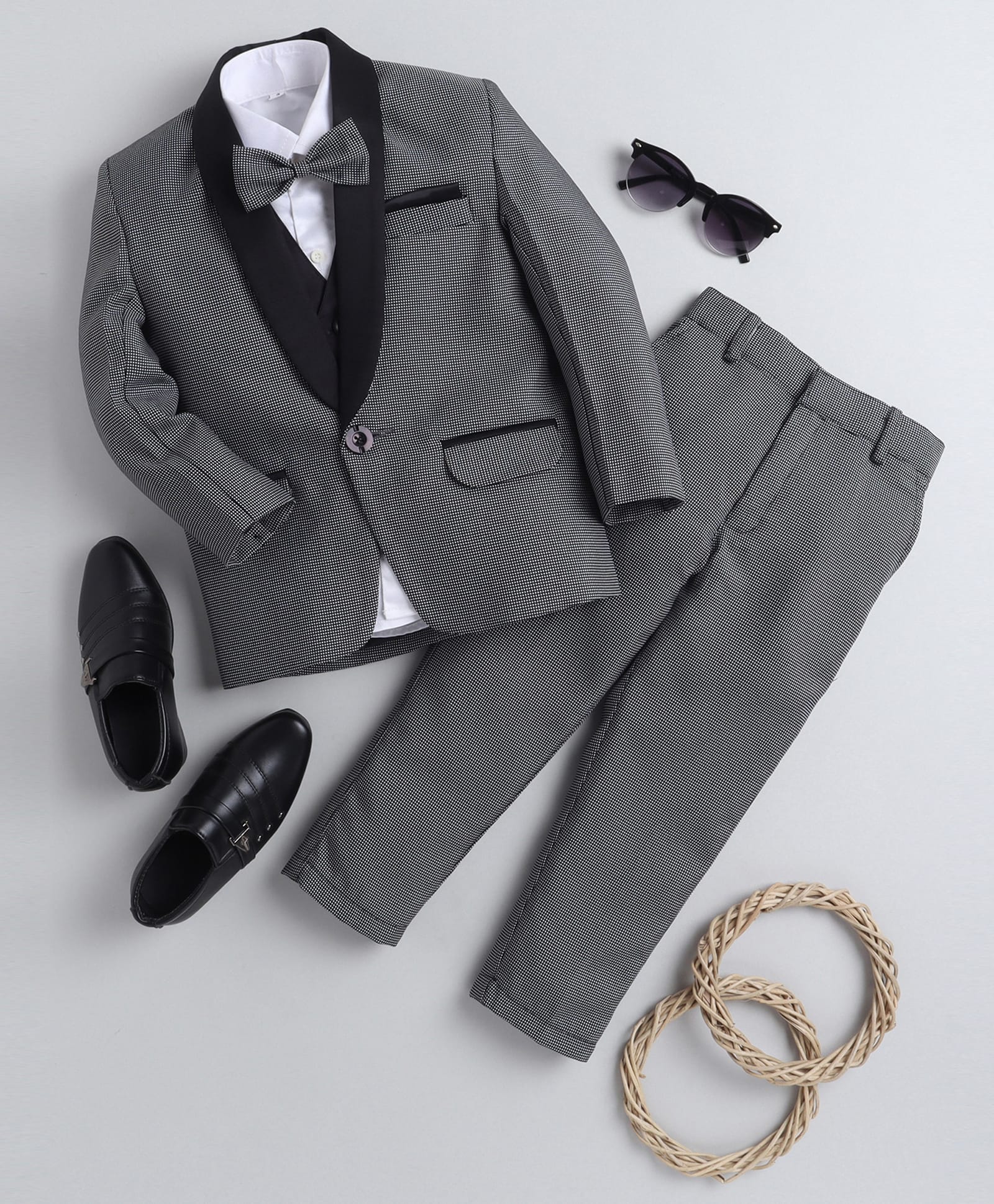 Jeet Ethnics Knit Full Sleeves Abstract Printed 4 Piece Party Suit Set With Bow - Grey-picture-23