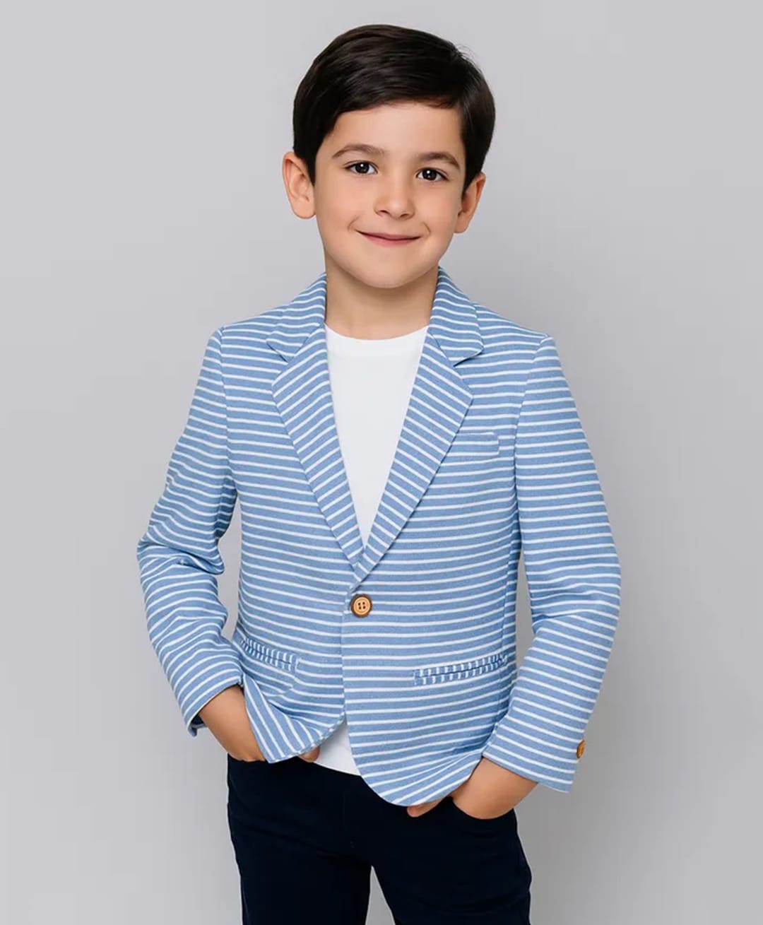 Rikidoos Cotton Woven Full Sleeves Striped Blazer - Light Blue-picture-12