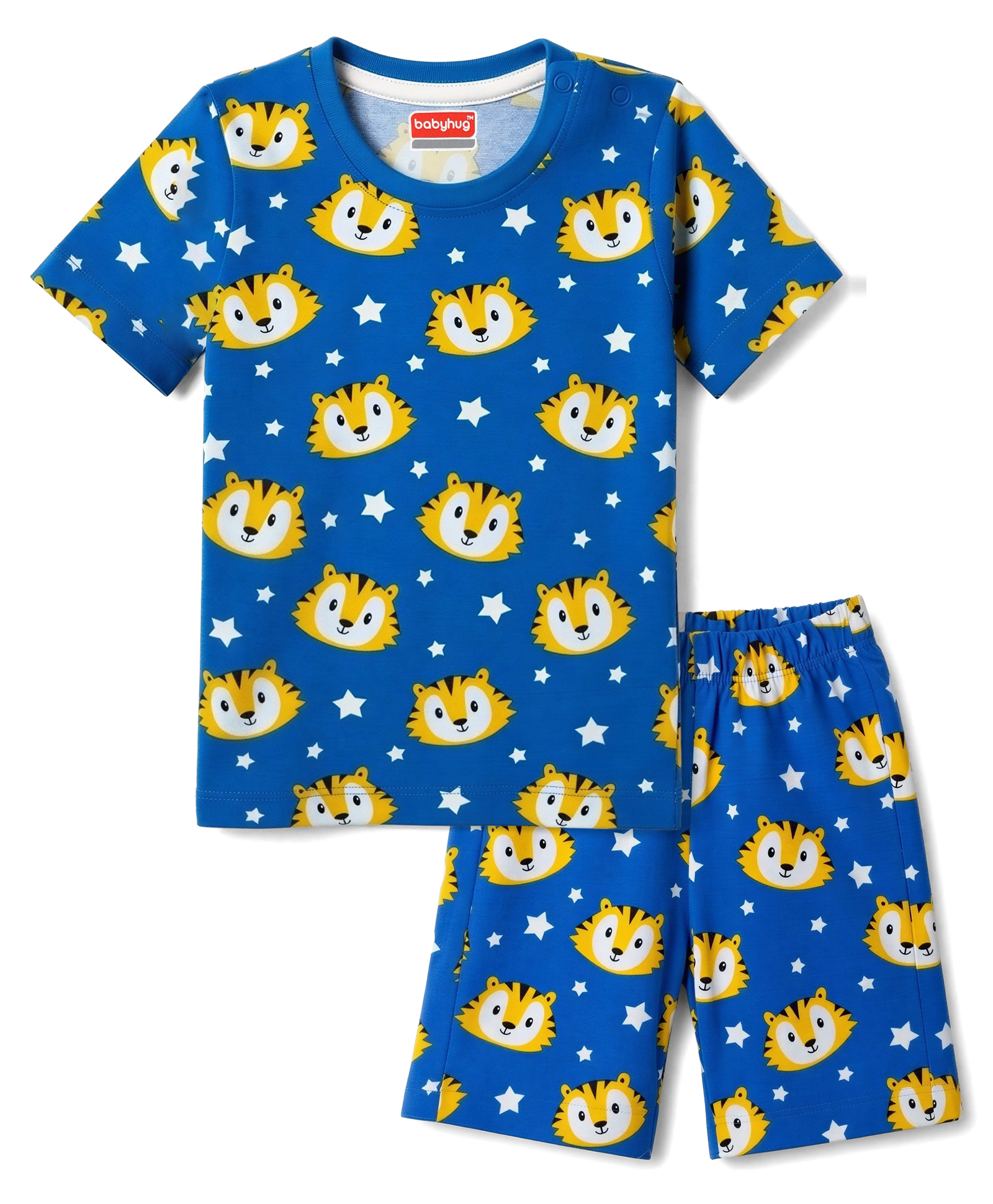Babyhug Cotton Knit Half Sleeves Co-Ords T-Shirt & Shorts Night Suit with Tiger Print - Royal blue-image-40