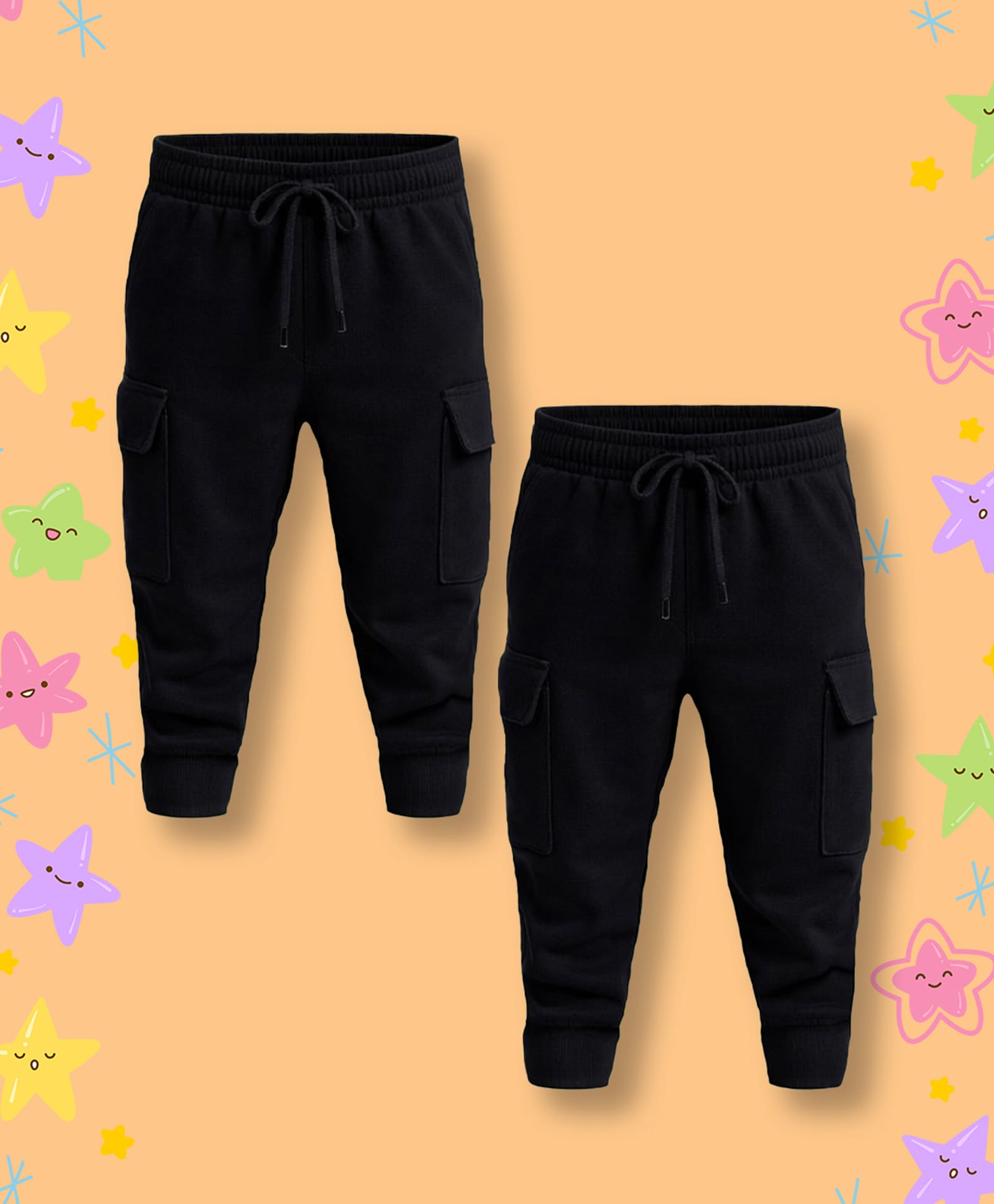 NUSYL Cotton Blend Knit Pack Of 2 Solid Cargo Style Joggers - Black-image-38