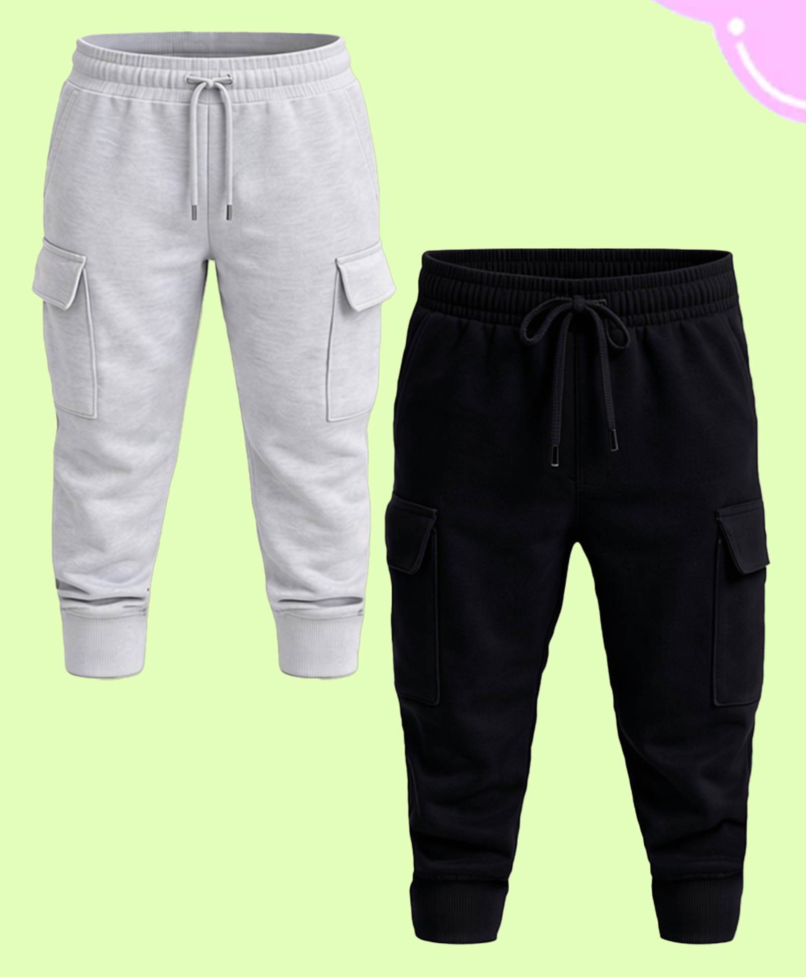 NUSYL Cotton Blend Knit Pack Of 2 Solid Cargo Style Joggers - Black & Grey-picture-17