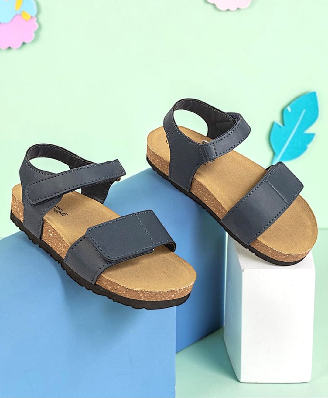 TRUFFLE COLLECTION Solid Velcro Closure Sandals - Blue-picture-17