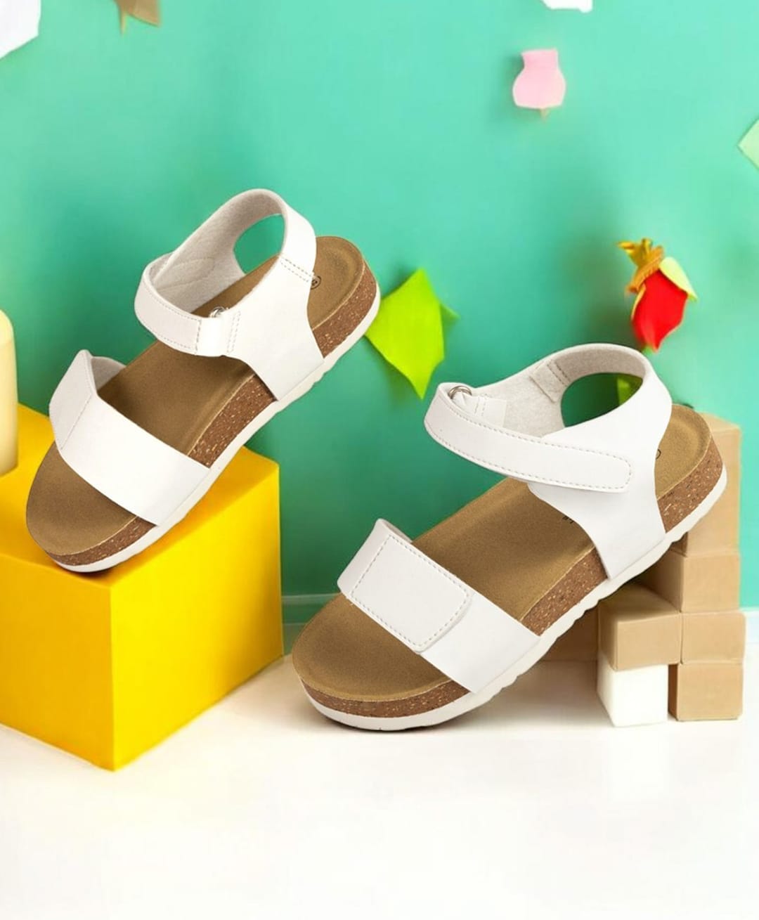 TRUFFLE COLLECTION Solid Velcro Closure Sandals - White-picture-29