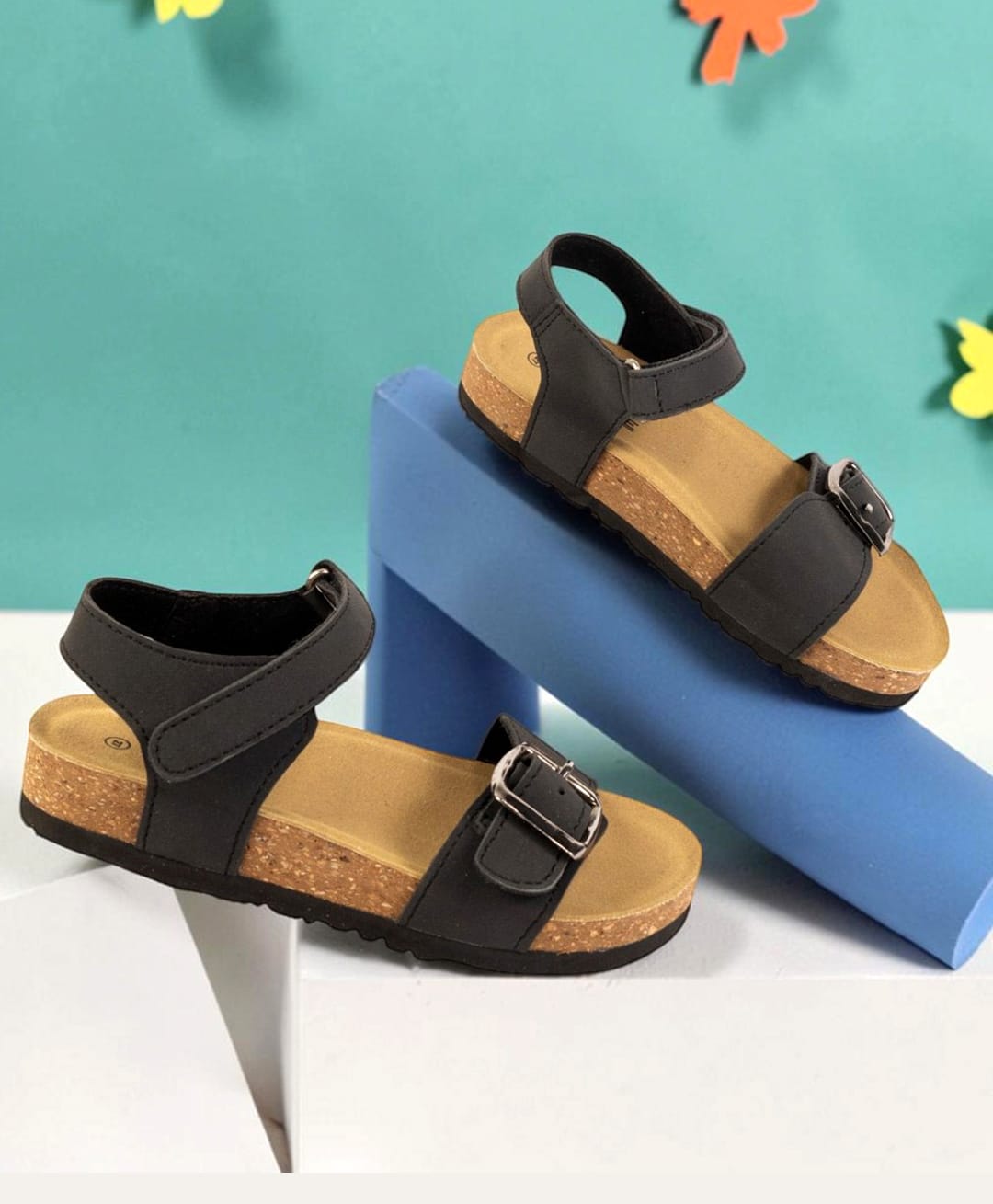 TRUFFLE COLLECTION Buckle Detailed Velcro Closure Sandals - Black-picture-26