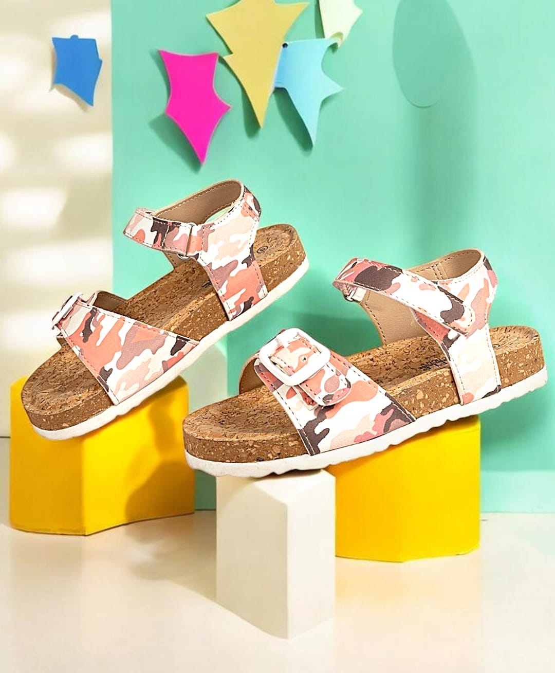 TRUFFLE COLLECTION Camouflage Designed Velcro Closure Sandals - Pink-picture-40