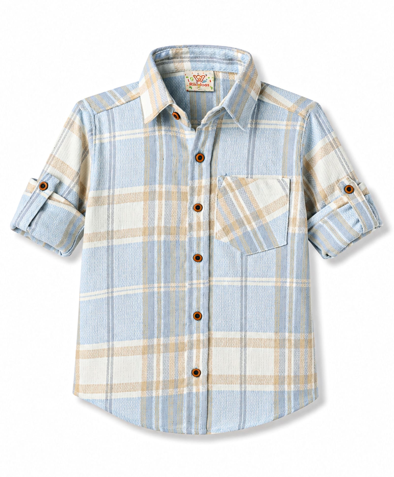 Rikidoos Cotton Woven Shirt Full Sleeve Plaid Light Blue 2-3 Years-image-16