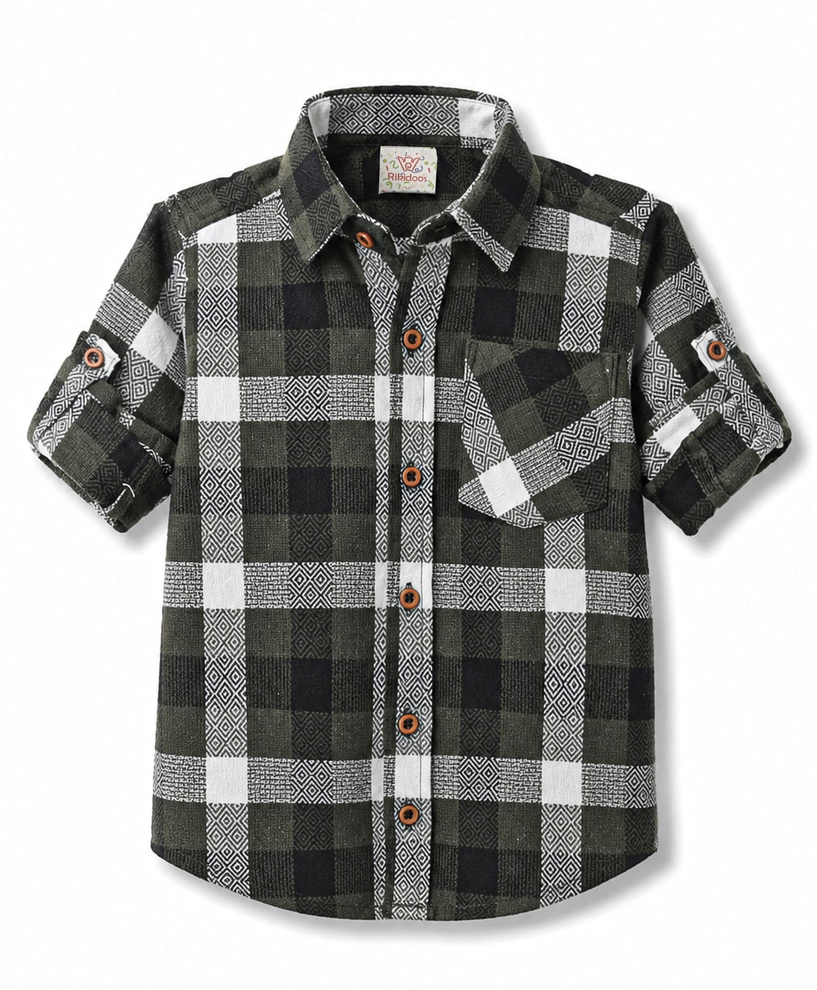 Rikidoos Cotton Woven Shirt Full Sleeve Checks Green 2-3 Years-image-17