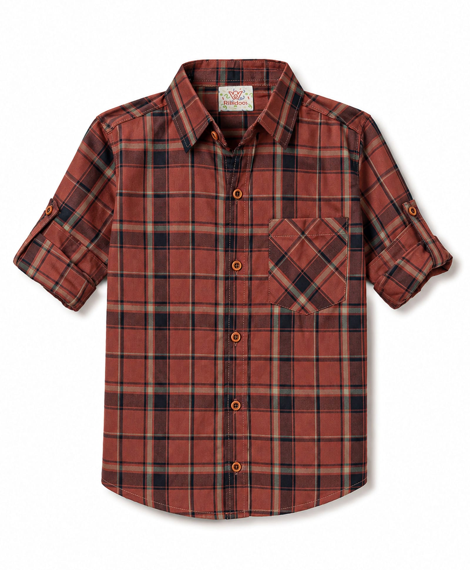 Rikidoos Cotton Woven Shirt Plaid Full Sleeves Rust Orange 8-9 Years-image-44