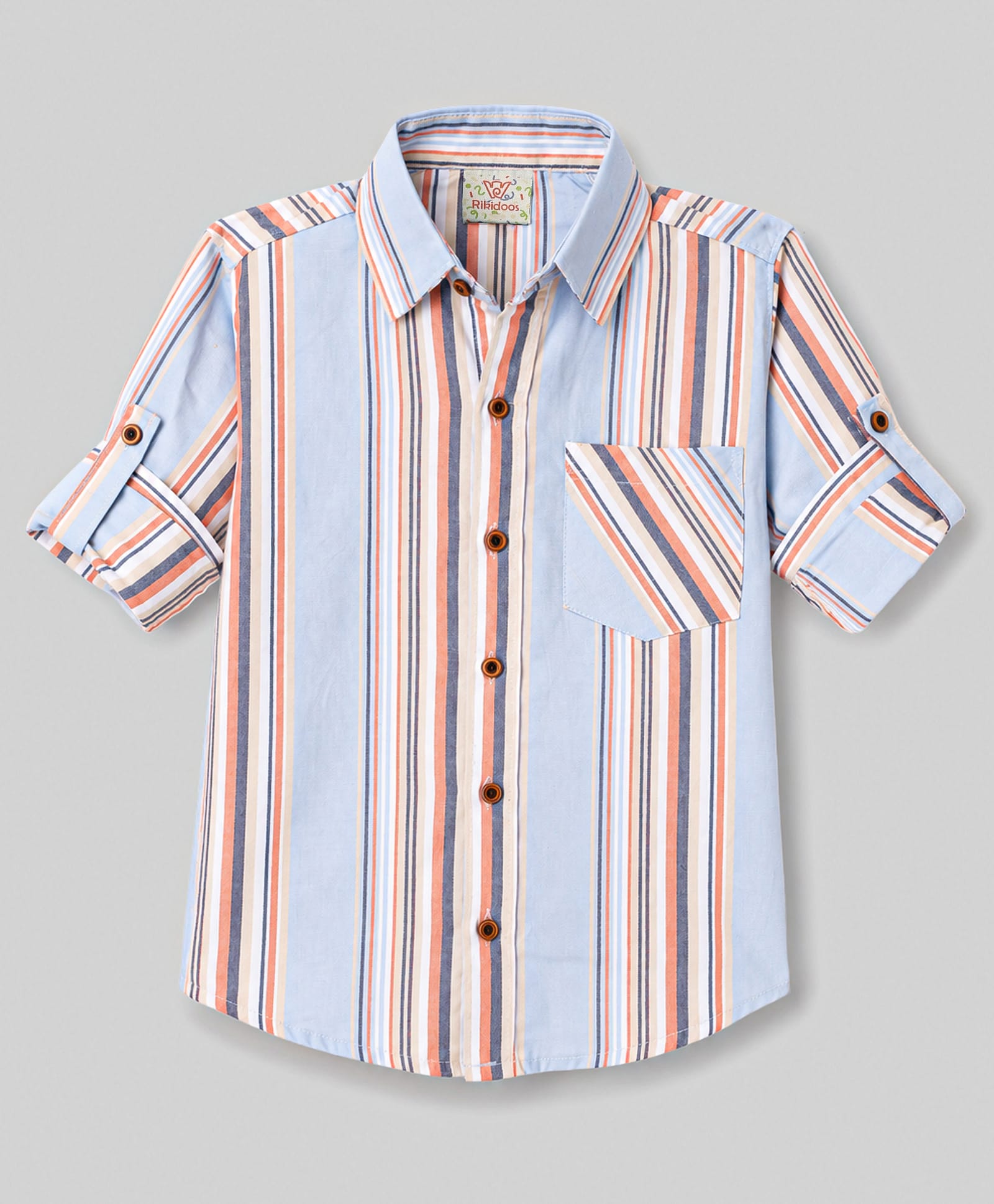 Rikidoos Cotton Woven Shirt Full Sleeve Striped Light Blue 3-4 Years-image-5